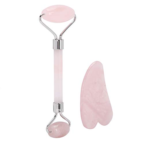 Rose Quartz Facial Roller & Gua Sha Set - Anti-Aging Face Massager for Skin Tightening & Lifting (Silver) | At-Home Spa Treatment & Skincare Routine Essential