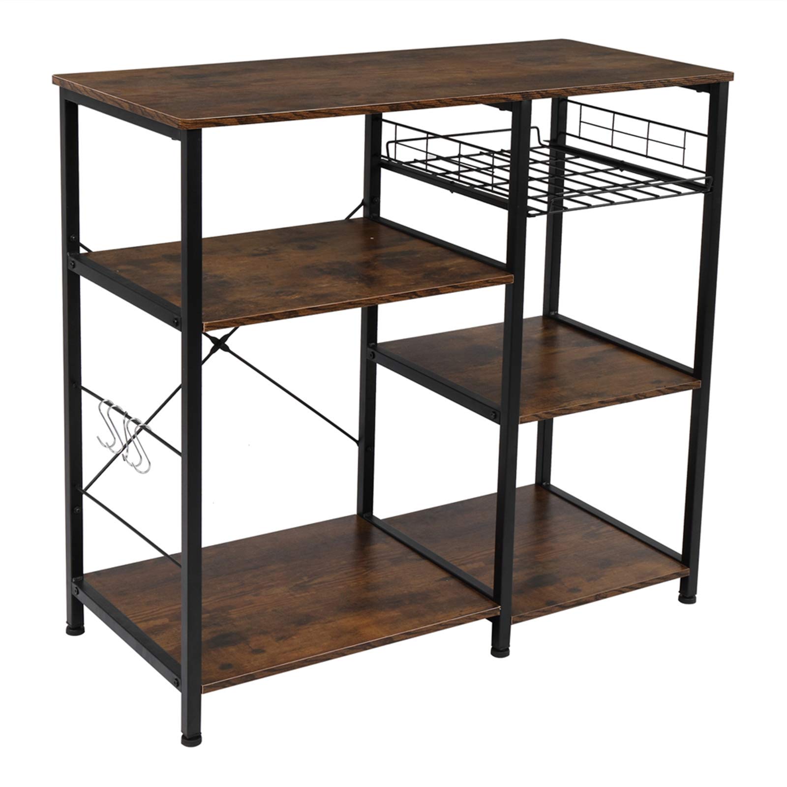 3-Tier Industrial Kitchen Baker's Rack - Black Metal Microwave Stand with Storage Shelves for Oven, Spices & Cookware - Perfect for Small Kitchen, Pantry Organization & Baking Workstation