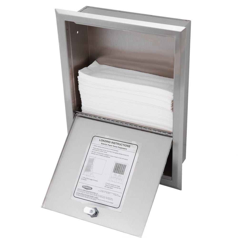 Bobrick B359 ClassicSeries Recessed Paper Towel Dispenser - Satin Finish for Restrooms, Kitchens & Commercial Use