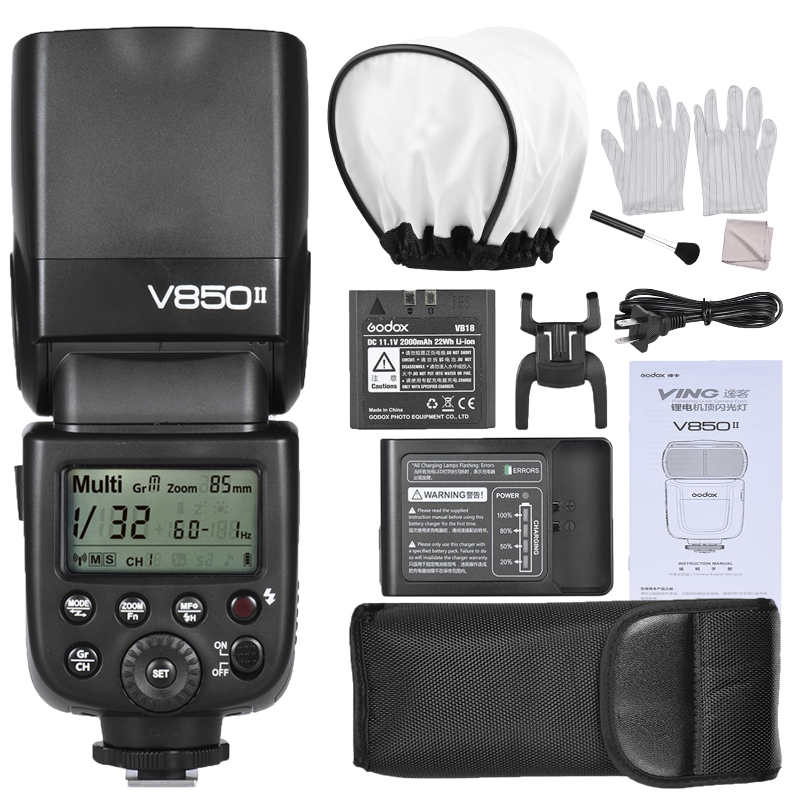 Godox V850II GN60 2.4G Wireless Flash Speedlight with 2000mAh Li-ion Battery - HSS 1/8000s, Off-Camera Flash Compatible with Canon Nikon Sony DSLR Cameras - Perfect for Portrait, Wedding, and Studio Photography