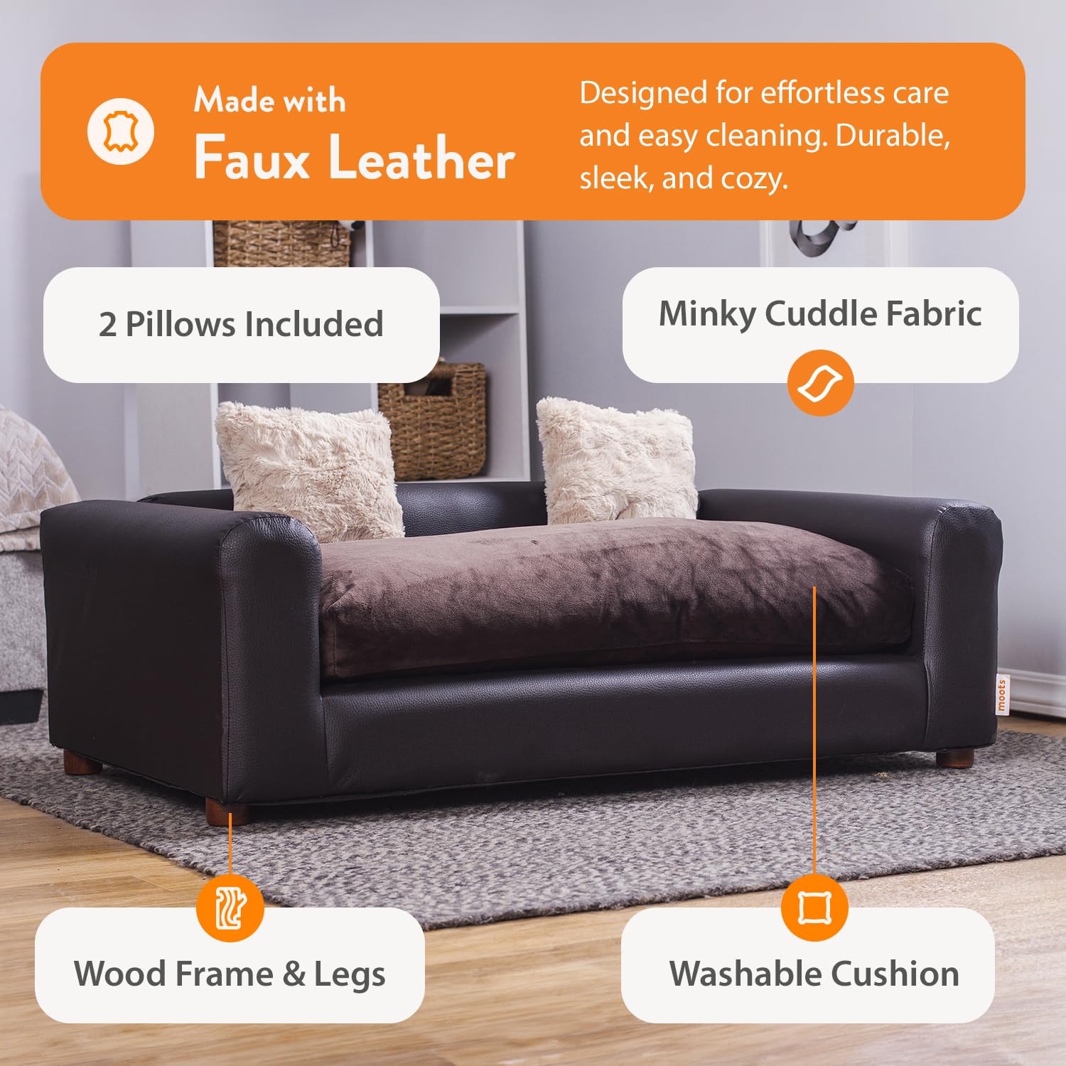 Premium Leatherette Pet Sofa for Medium/Large Dogs - Waterproof & Scratch-Resistant Pet Furniture - Espresso Brown Luxury Dog Bed for Living Room, Bedroom & Office