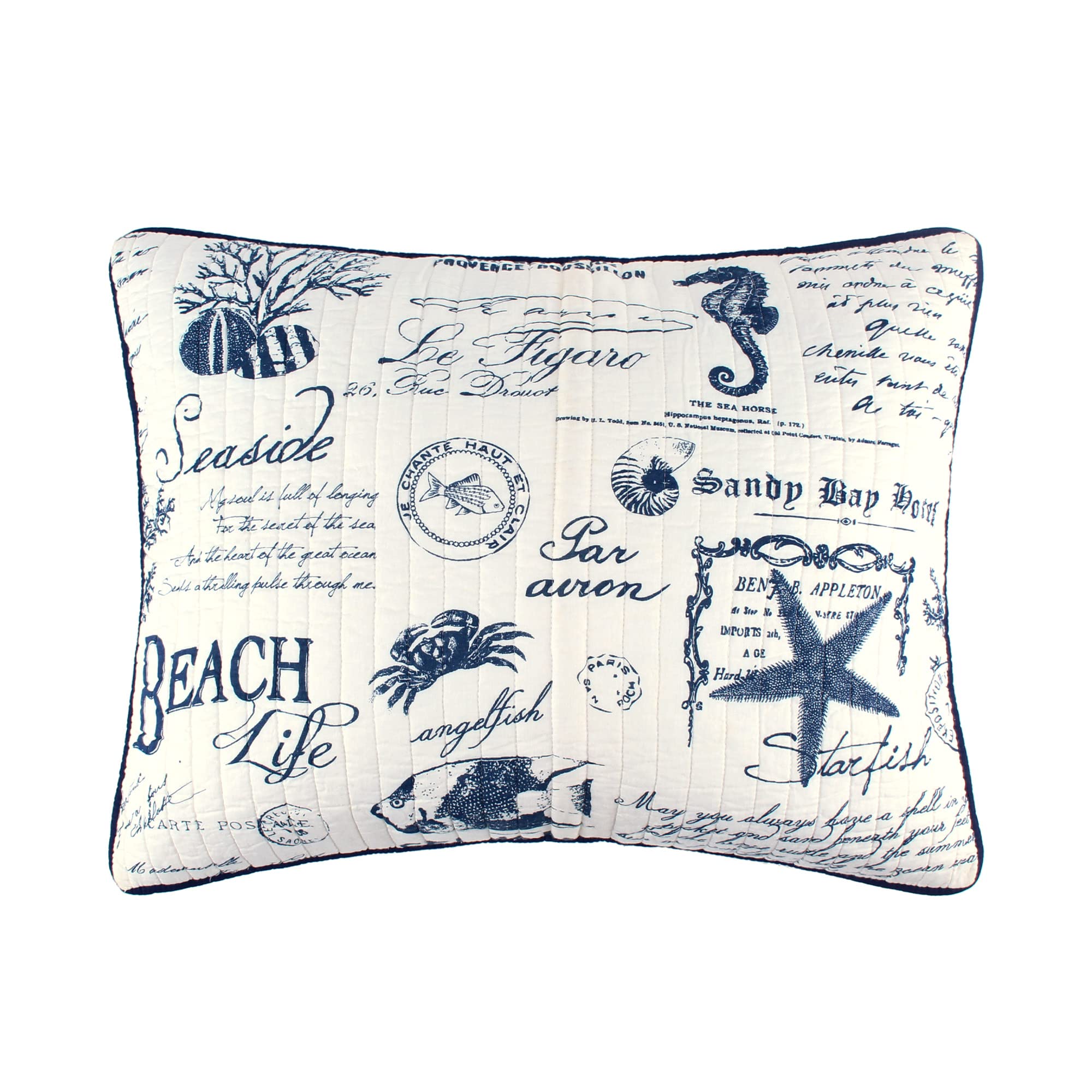 Levtex Home Beach Life King Size Cotton Quilt Set - Navy Blue Coastal Bedding for Master Bedroom & Guest Room | Soft Breathable Quilt Cover for Summer & Beach House Decor