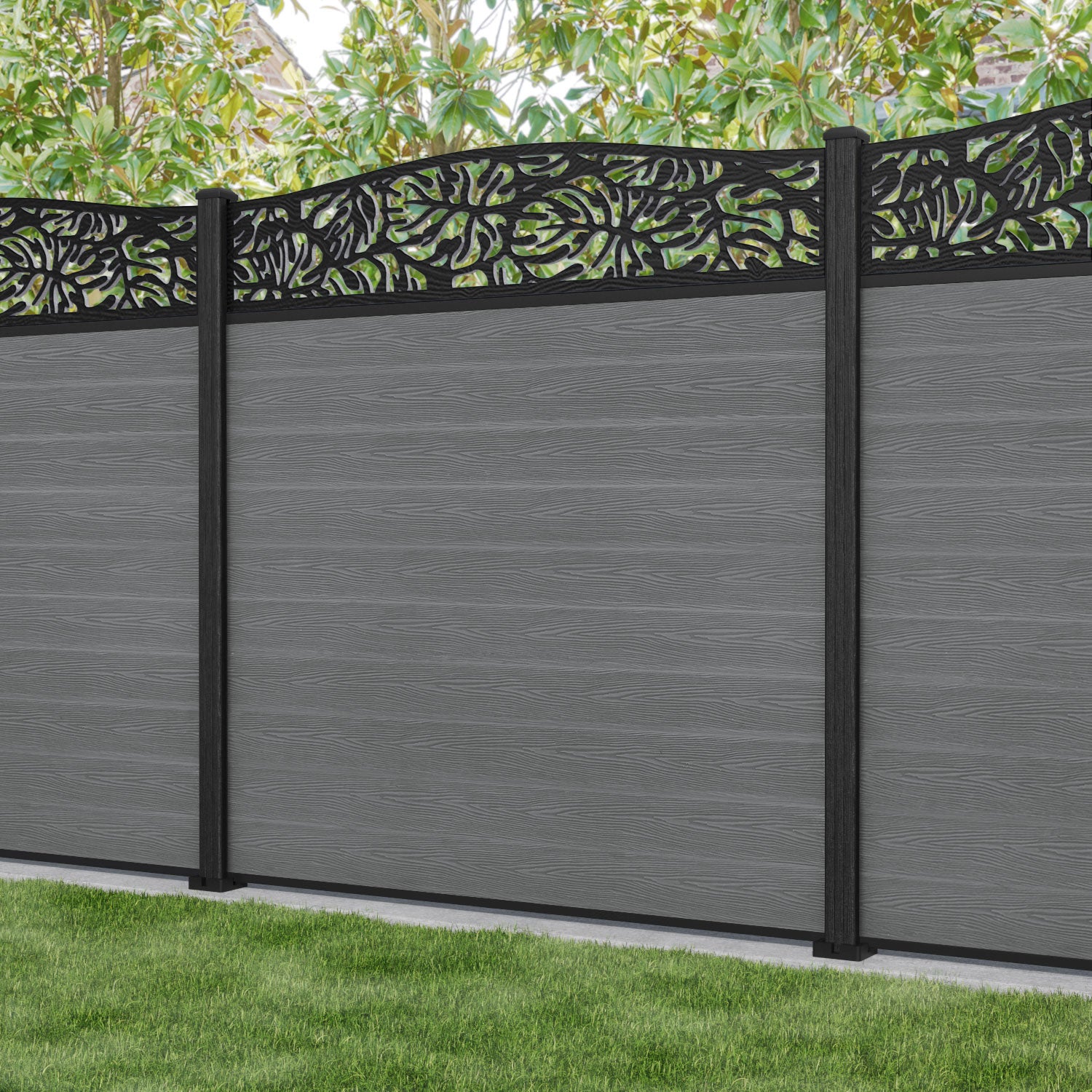 Classic Botanic Curved Top Composite Fence Panel - Mid Grey - Weather-Resistant & Low Maintenance - Perfect for Garden, Backyard, and Landscape Borders