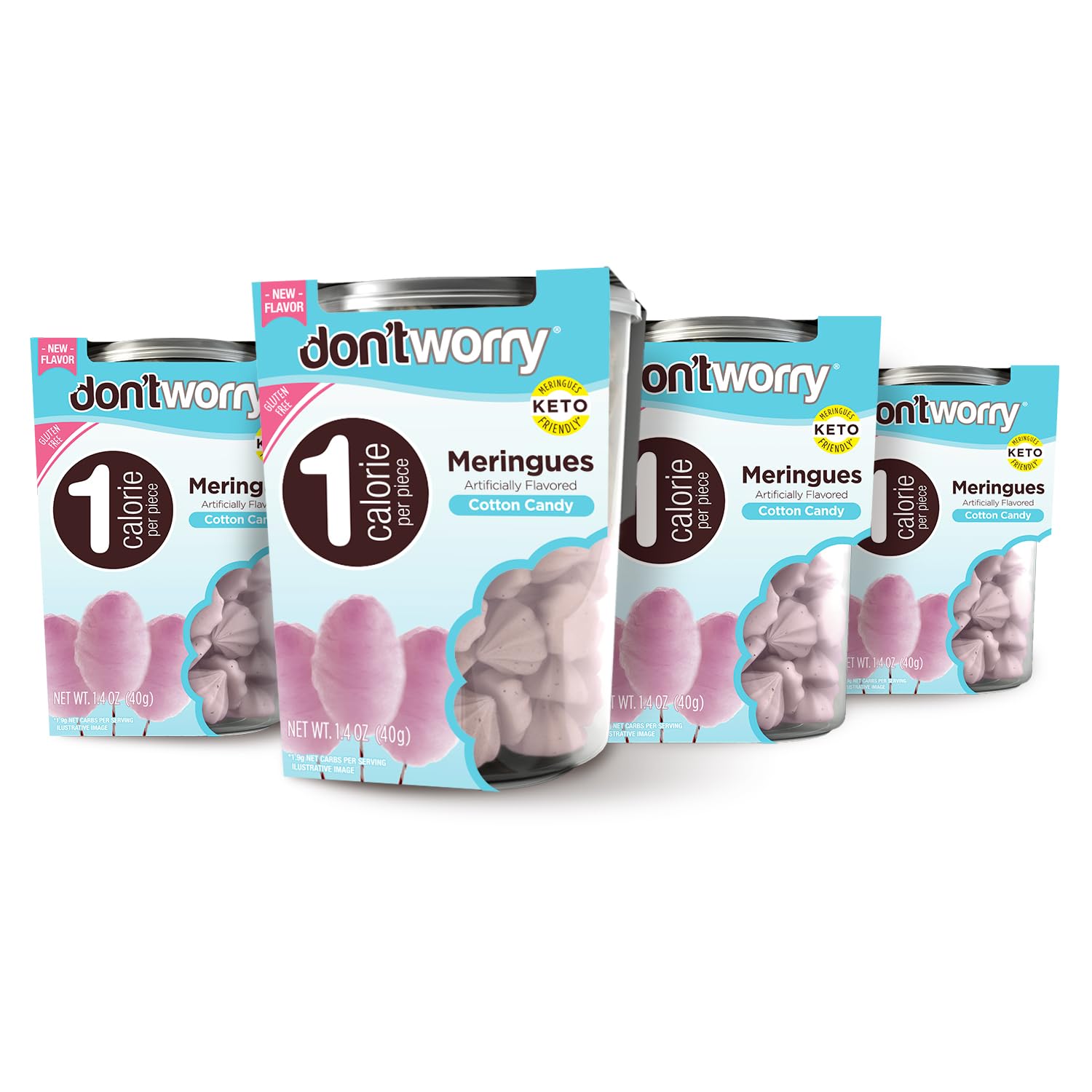Keto-Friendly Meringue Cookies - Cotton Candy Flavor, Only 1 Calorie per Piece | Gluten-Free, Low Carb, Low Sugar Healthy Snacks (4 Pack) - Perfect for Weight Loss, Diabetic-Friendly Diets & Guilt-Free Desserts