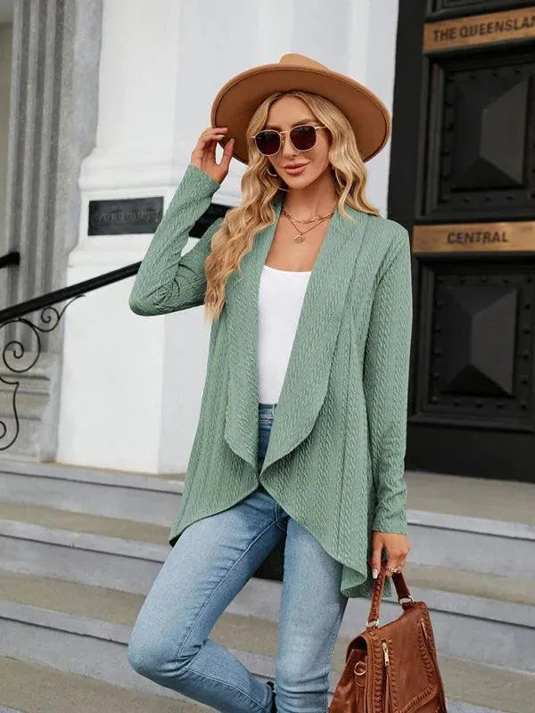 Women's Loose Collar Cardigan Sweater - Soft Knit Open Front Long Sleeve Top for Casual Wear & Office Outfits
