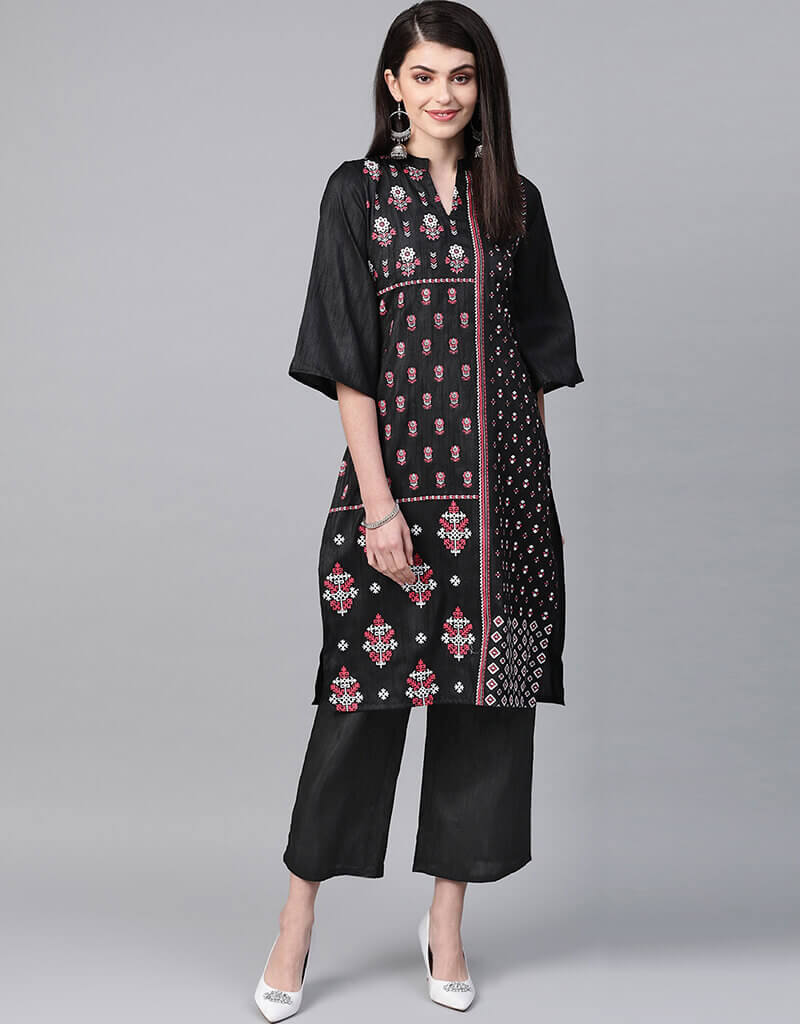 Elegant Black Poly Silk Palazzo Suit for Women - Comfortable & Stylish Wide Leg Pants Set for Casual Wear, Office, and Special Occasions