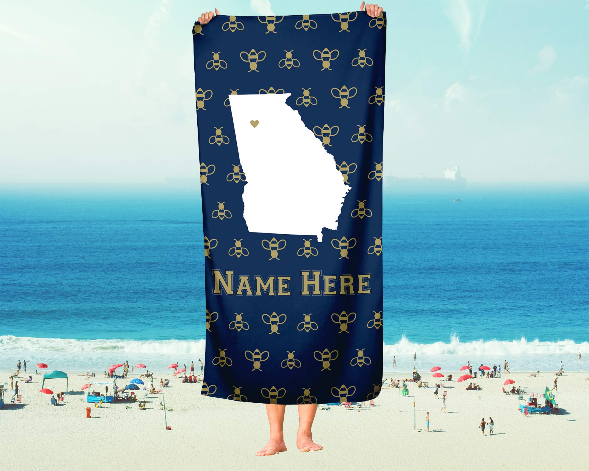 Custom Atlanta Georgia State Pride Beach & Bath Towel - Personalized Medium & Large Towels for Adults & Kids | College Football & Basketball Fans Gift | Pool, Beach, Gym, Home Decor