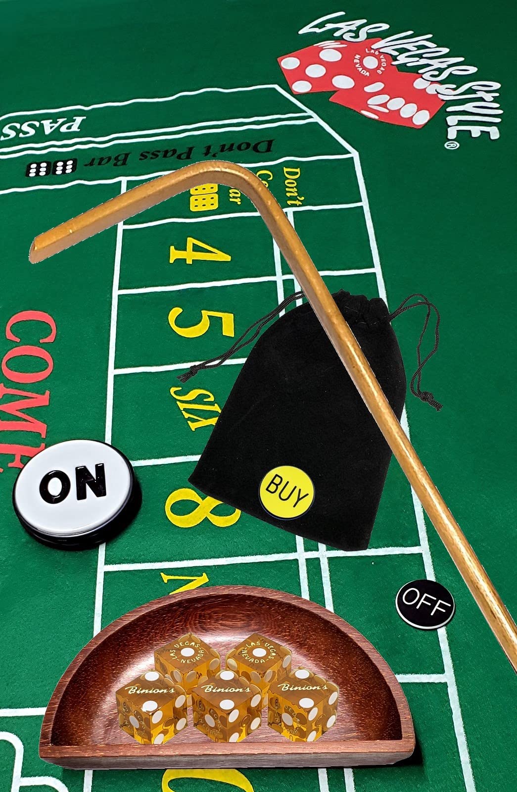 Authentic Binion's Las Vegas Casino Craps Starter Kit with Rattan Dice Stick - Yellow Dice Set | Perfect for Casino Nights, Home Gaming & Gifts for Craps Enthusiasts