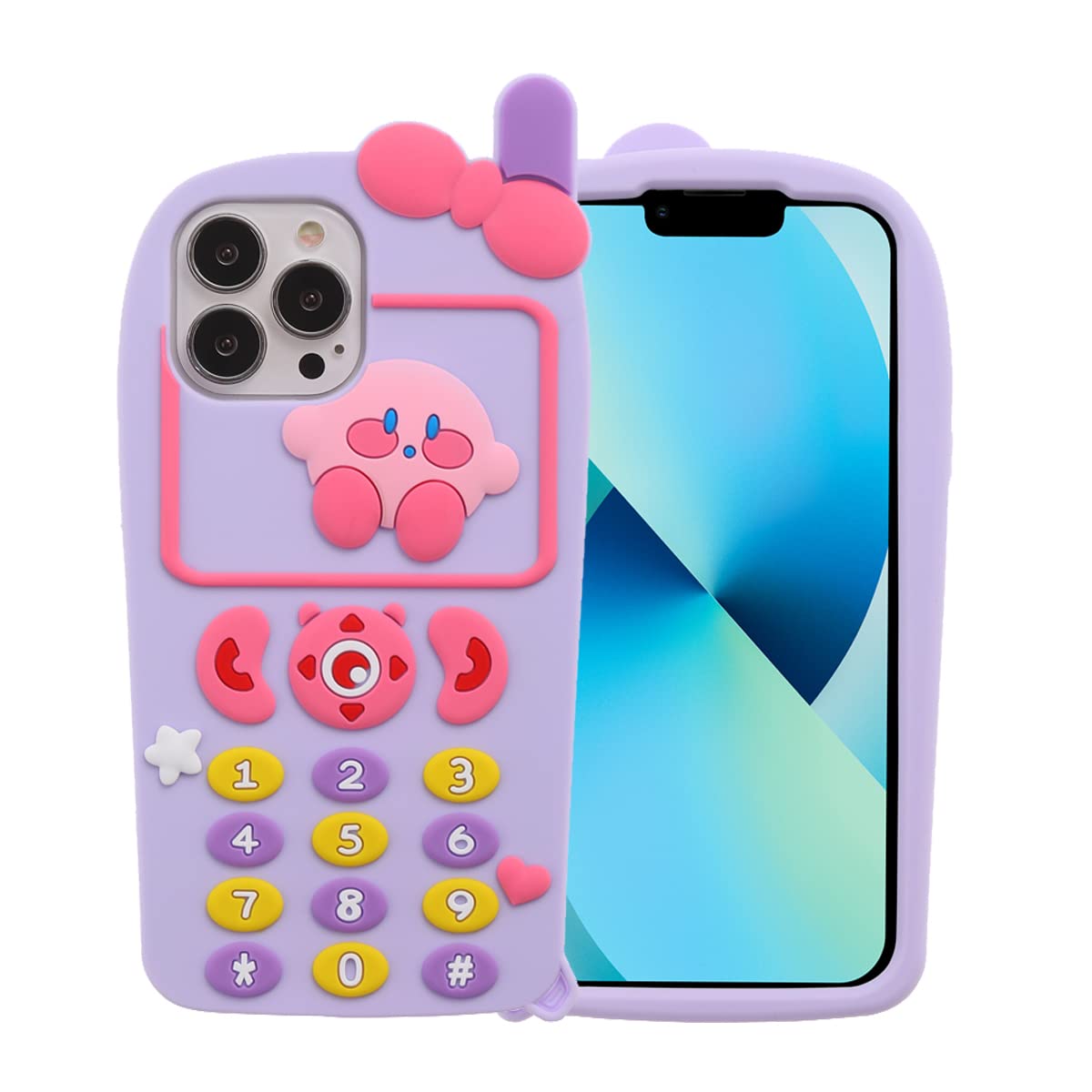 3D Cute Cartoon Kawaii Purple Kirby Retro Phone Case for iPhone 13 Pro Max 6.7 Inch - Soft Silicone Rubber Protective Cover for Kids, Girls & Women - Perfect for School, Work & Everyday Use (Kirby)