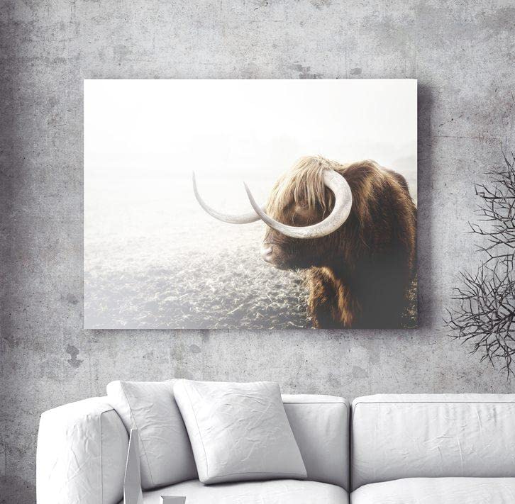 Highland Cattle Wall Art - Large Canvas Farmhouse Decor (30x40) | Woodland & Cow Pictures for Living Room, Bedroom, Office | Highland Cow Wall Art for Rustic & Modern Home Decor