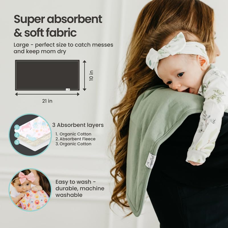 Premium Baby Burp Cloths 3-Pack - Extra Soft Cotton Spit Up Rags for Newborns, 3-Layer Absorbent Design, 21