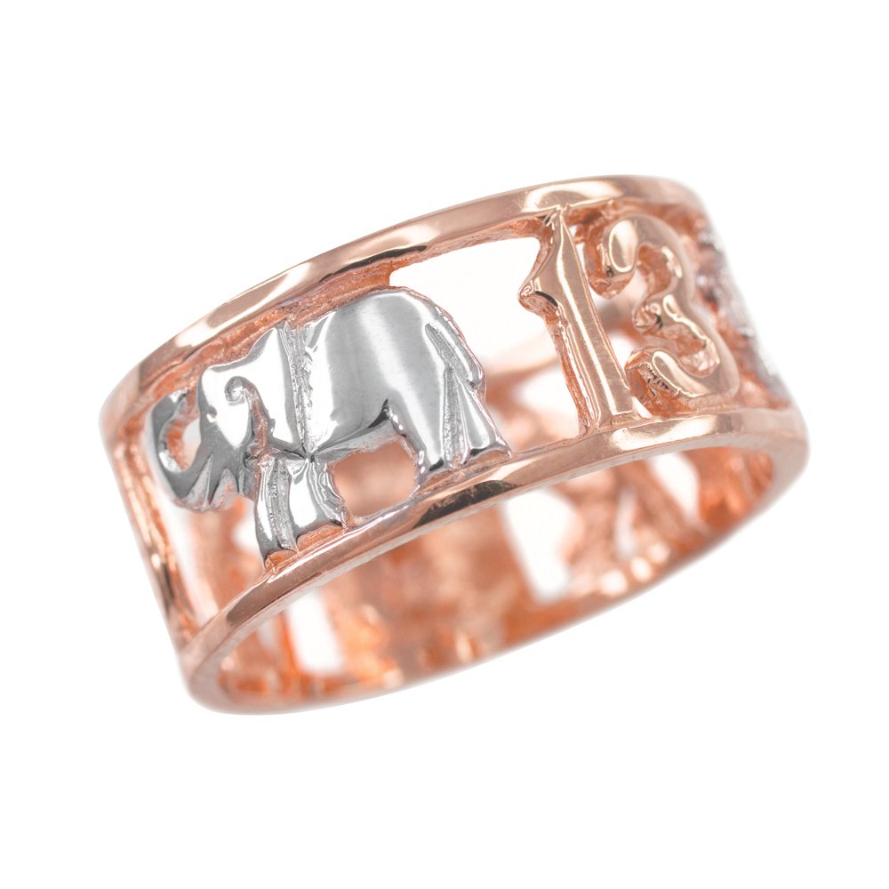 10K Two-Tone Rose & White Gold Open Design Lucky Ring - High Polish Good Luck Charm for Women, Perfect for Gifts, Weddings & Daily Wear