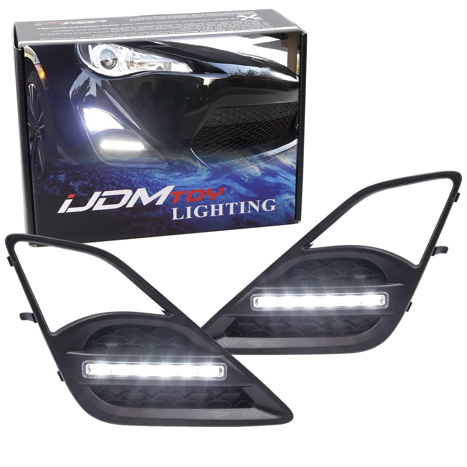 iJDMTOY OEM Fog Bezel with 6-LED High Power DRL Kit - Compatible with 2013-2016 Scion FR-S | Daytime Running Lights for Enhanced Visibility & Style