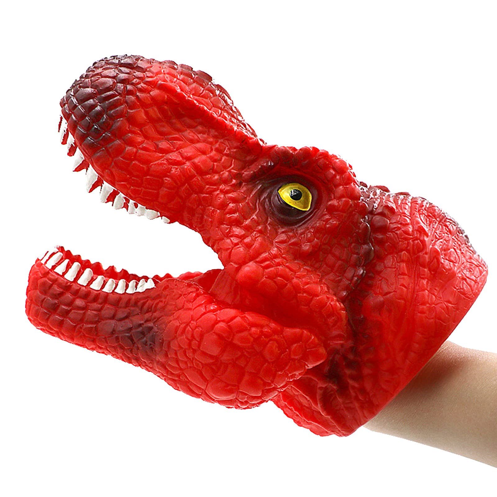 Dinosaur Hand Puppet Set - Soft Rubber T-Rex & Velociraptor Glove Puppets for Kids & Adults | Interactive Dino Figures for Role Play, Storytelling & Halloween Decorations (1PC, Red)