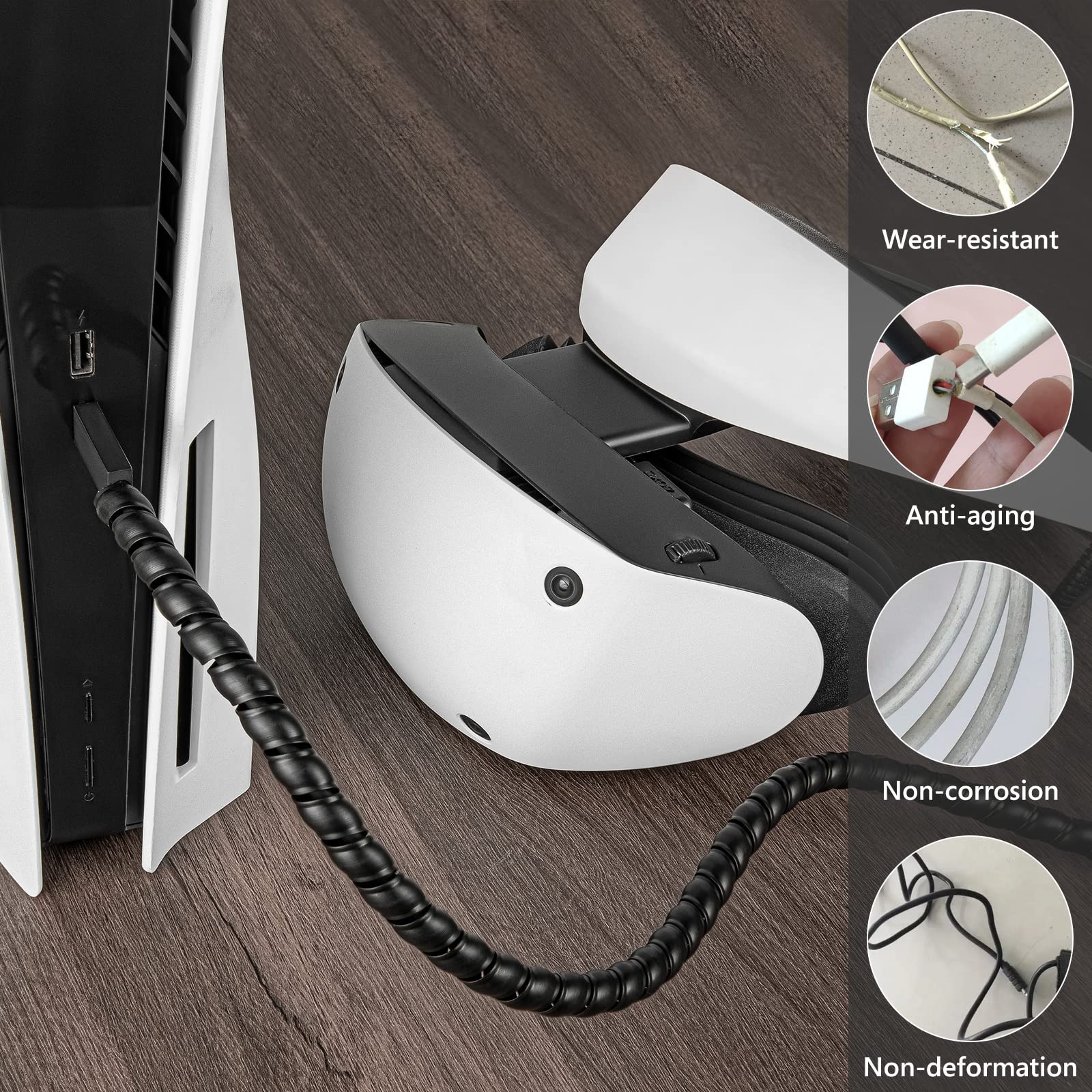 PSVR 2 Cable Protector for PS5 - 17ft Black Pet-Proof Wire Cover for VR Gaming