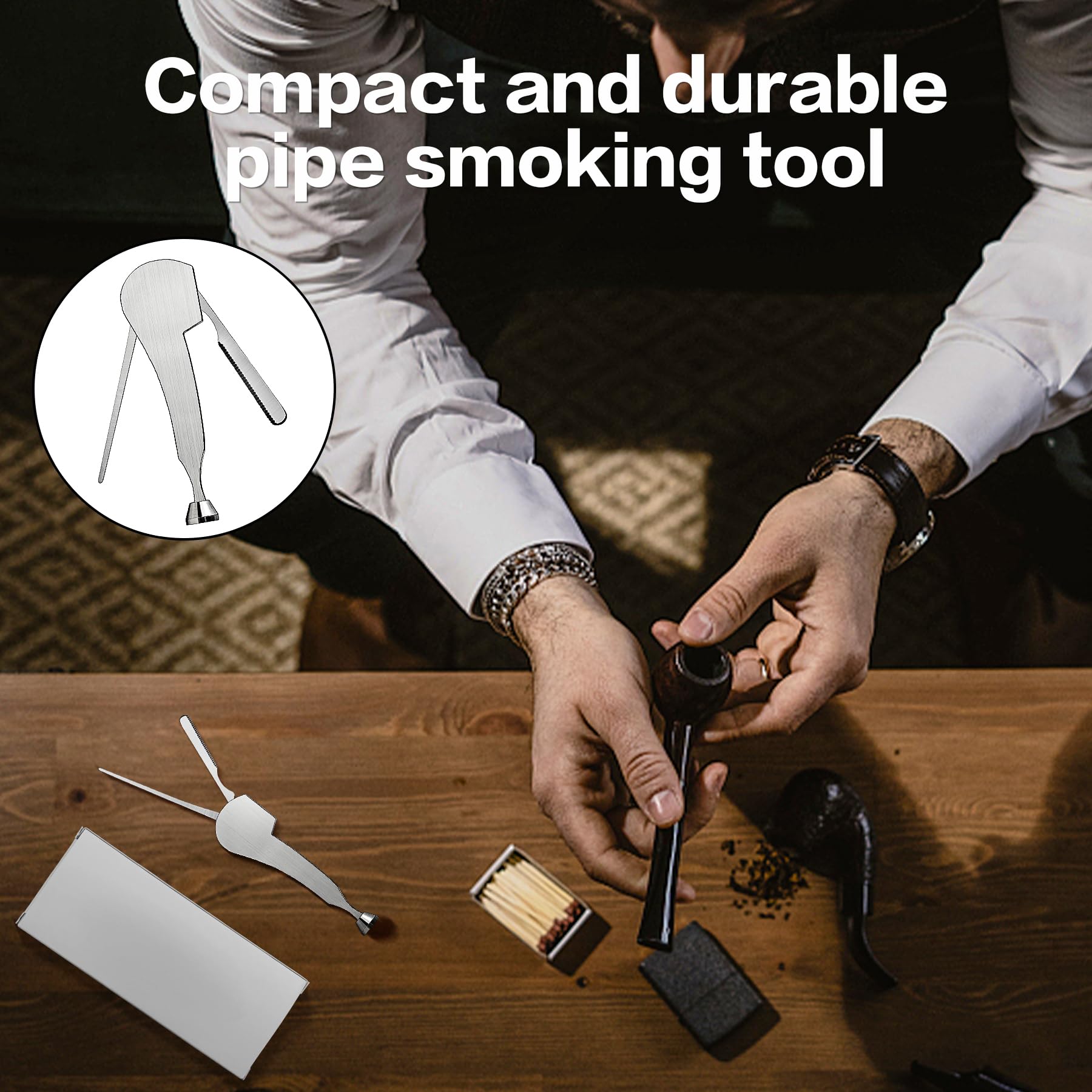 3 in 1 Stainless Steel Tobacco Pipe Tool Kit - Multi-Function Scraper, Cleaner & Tamper for Wooden Smoking Pipes | Perfect for Pipe Maintenance, Cleaning & Packing Tobacco | Ideal for Smokers & Pipe Enthusiasts