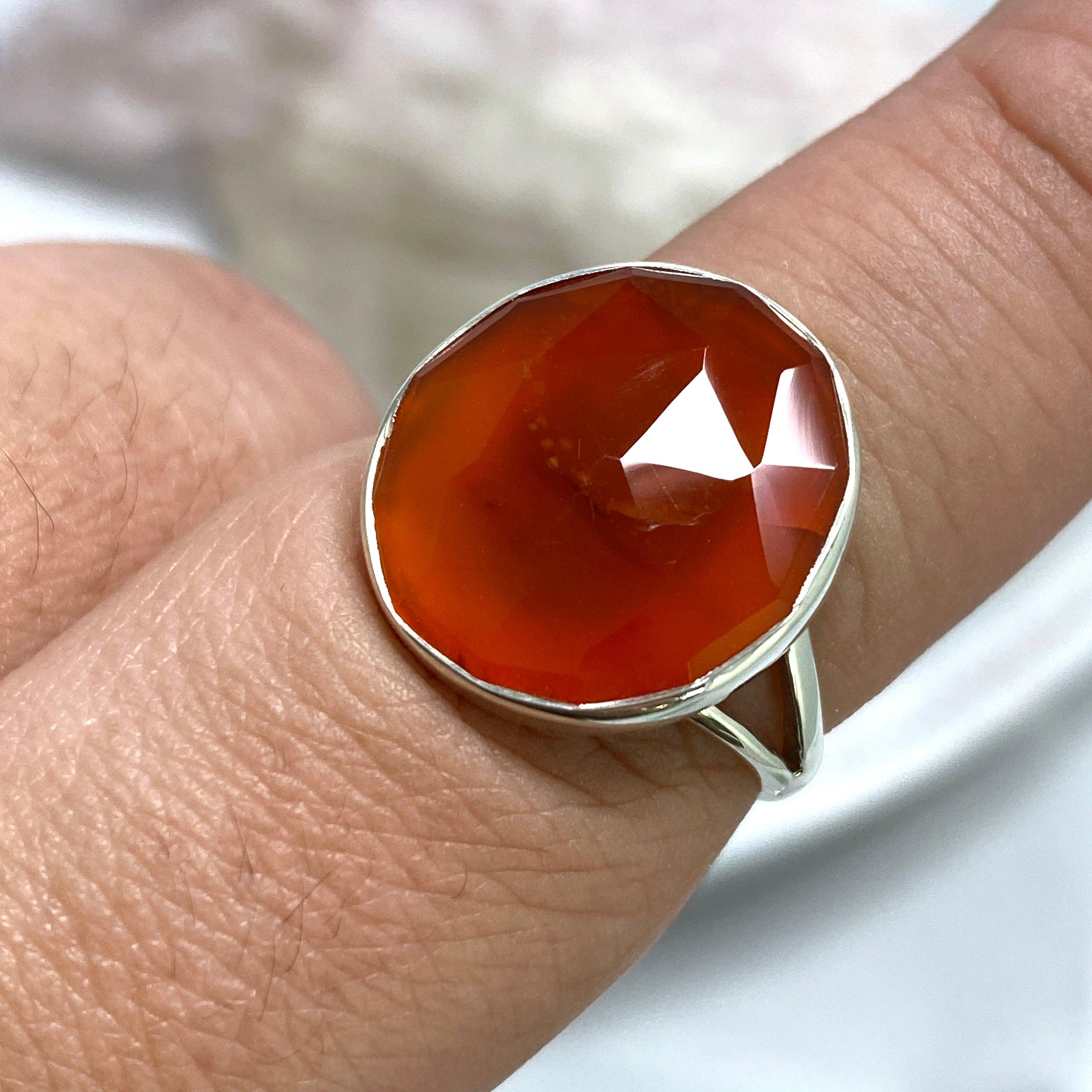Natural Carnelian Oval Faceted Ring - Size 9 - KRGJ2122 - Elegant Boho Jewelry for Women, Perfect for Everyday Wear & Special Occasions