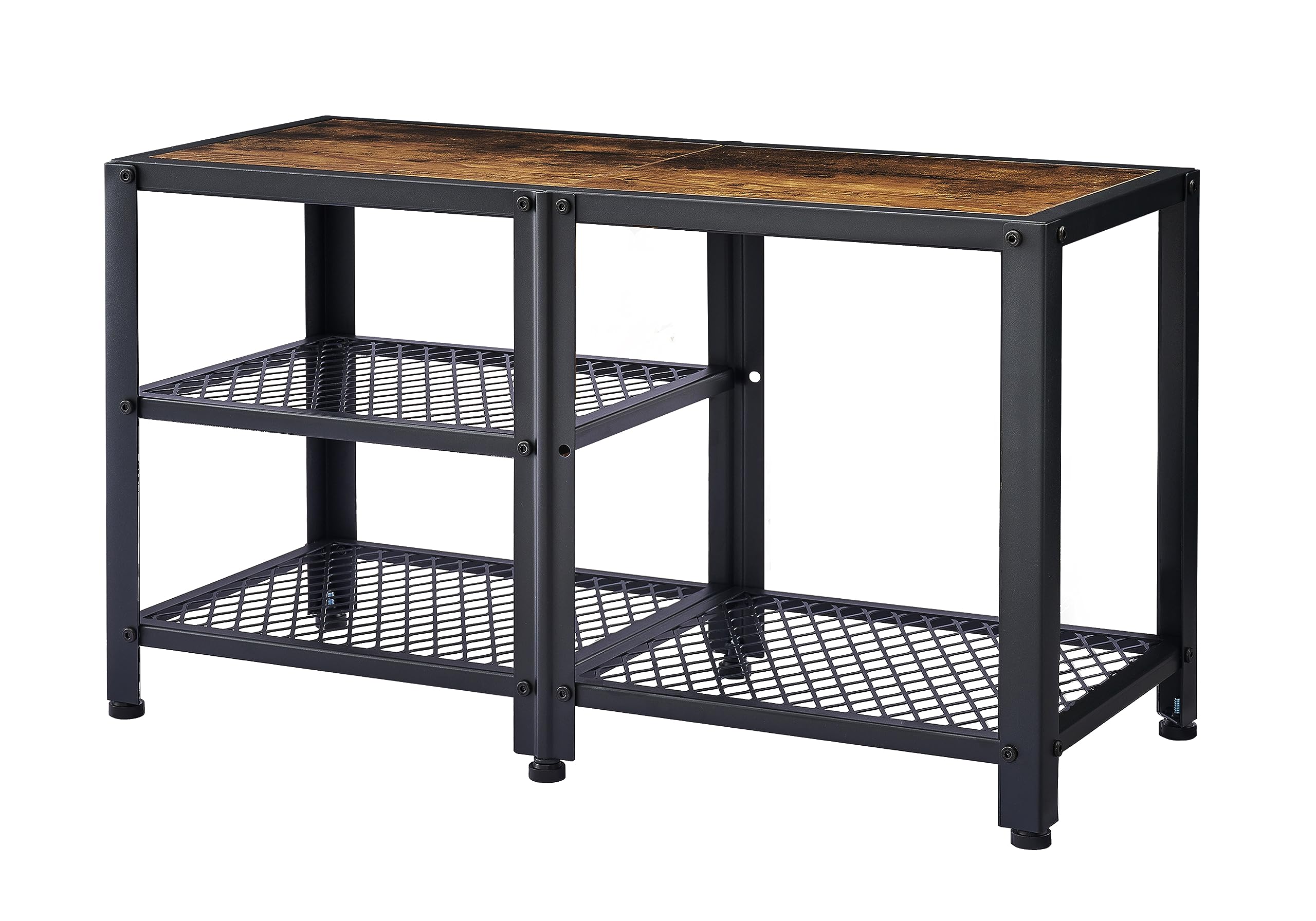 Hoctieon 3-Tier Wooden Shoe Bench with Mesh Shelves - 29