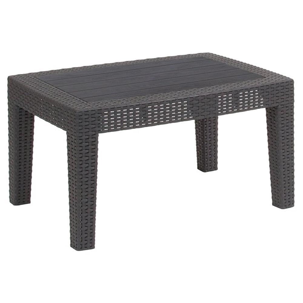 Dark Gray Wicker Plank Top Patio Coffee Table - Outdoor Furniture for Garden, Deck, Poolside & Backyard Relaxation