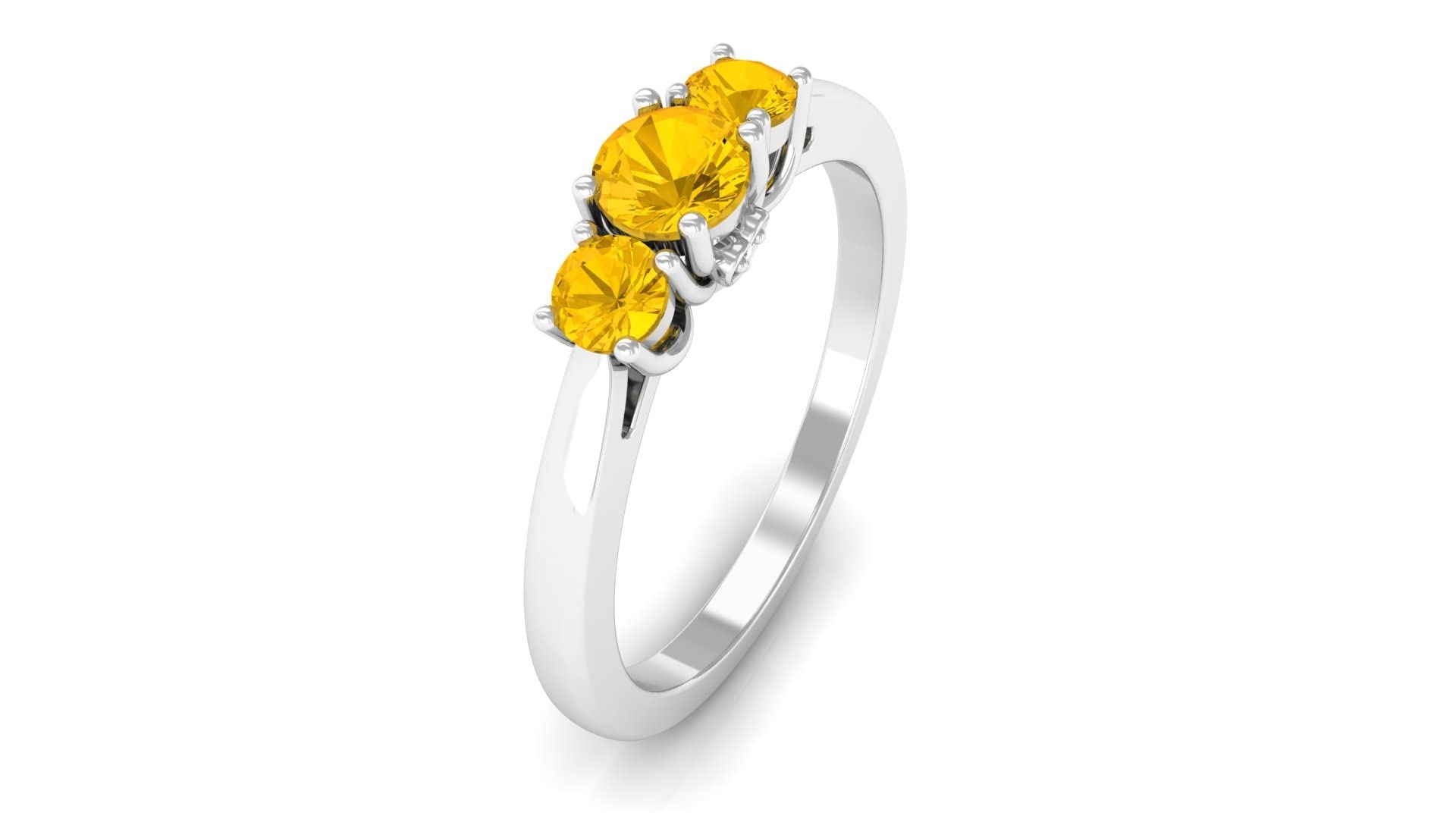 0.75CT Yellow Sapphire & Diamond Ring - 14K Gold Women's Three Stone Ring for Special Occasions