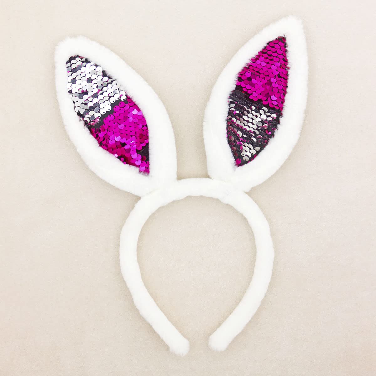 2PCS Glitter Sequin Bunny Ears Headbands - White Rabbit Ears Hair Accessories for Women, Easter Party Costume, Bachelorette & Halloween Celebration
