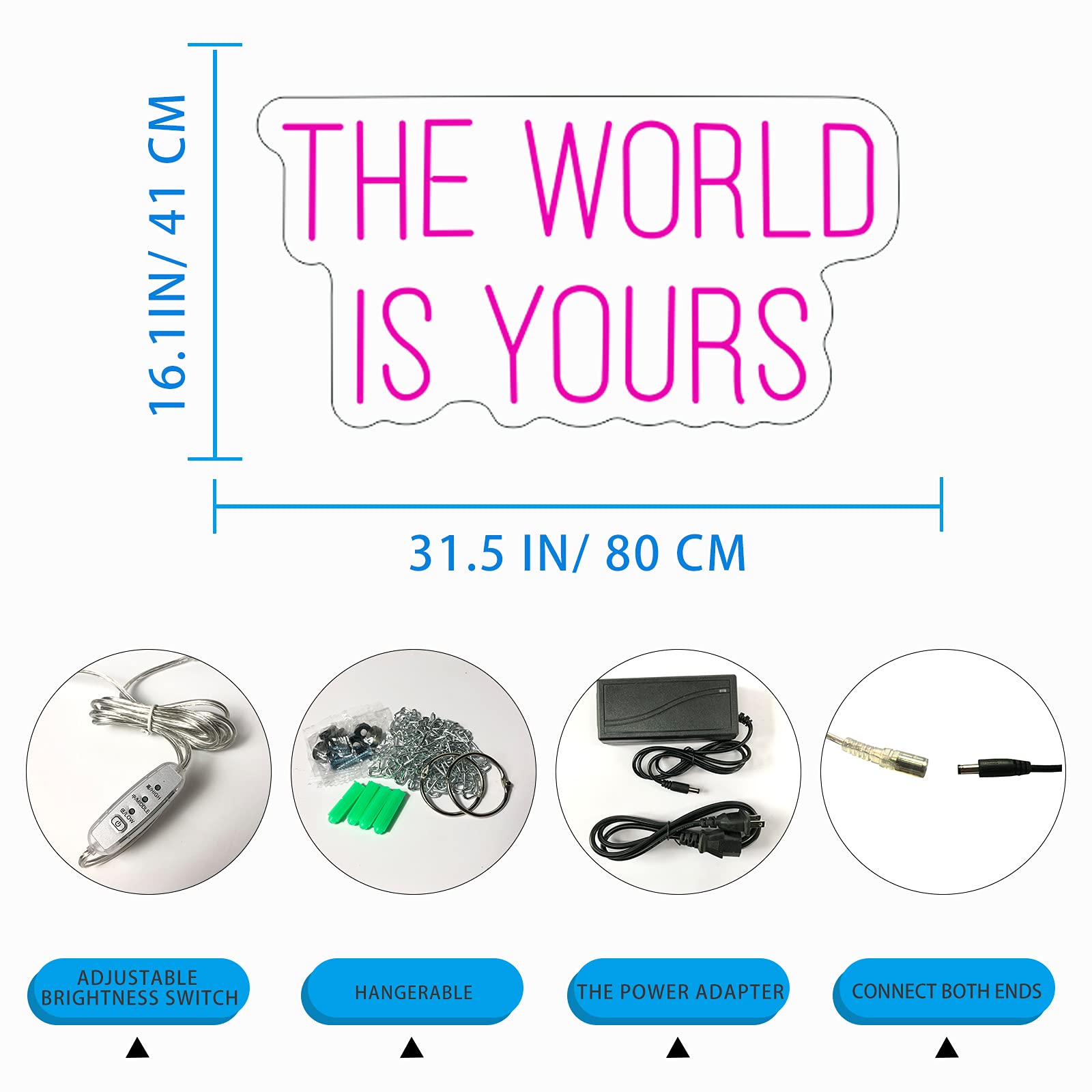 The World Is Yours LED Neon Sign - 25.9×13.4 Inch Pink Acrylic Light Up Wall Decor for Bedroom, Living Room, Office, Bar | Perfect for Christmas, Parties, Weddings & Gifts