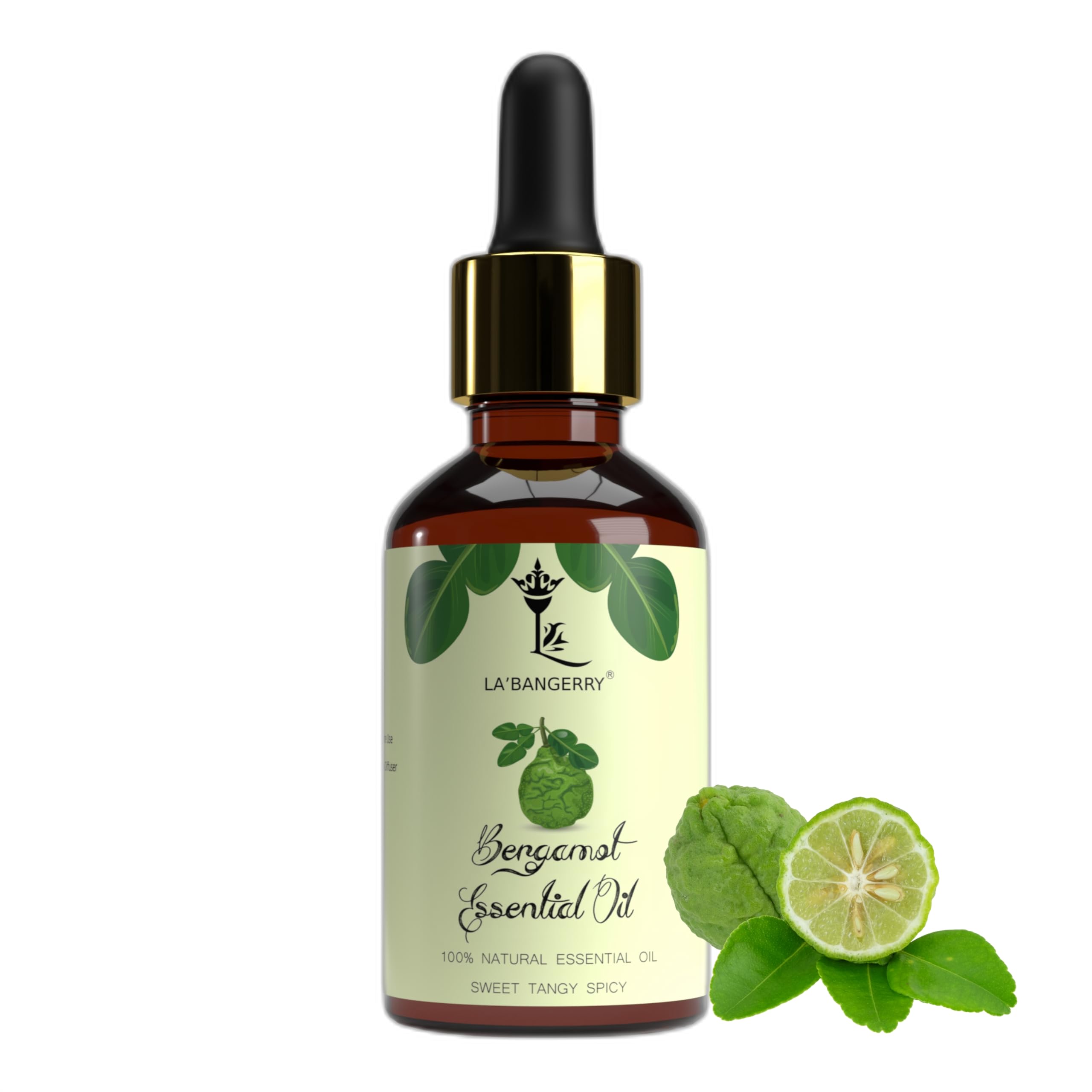 LA'BANGERRY 100% Pure Therapeutic Grade Bergamot Essential Oil for Aromatherapy - Relaxing & Refreshing Scent for Diffusers, Massage, Yoga, Home & Office - Includes Glass Dropper (30ml) | Perfect for Stress Relief, Mood Boosting & Air Freshening