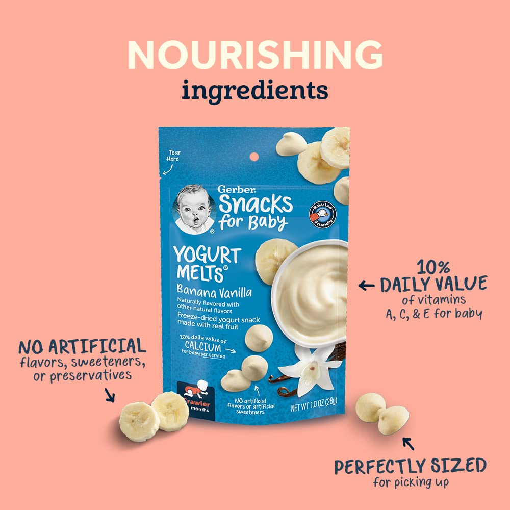Gerber Baby Snacks Yogurt Melts - Peach Flavor, 1 Ounce (Pack of 7) | Healthy Toddler Snacks for On-the-Go, Daycare & Travel | Organic Fruit Yogurt Melts for Babies 6+ Months