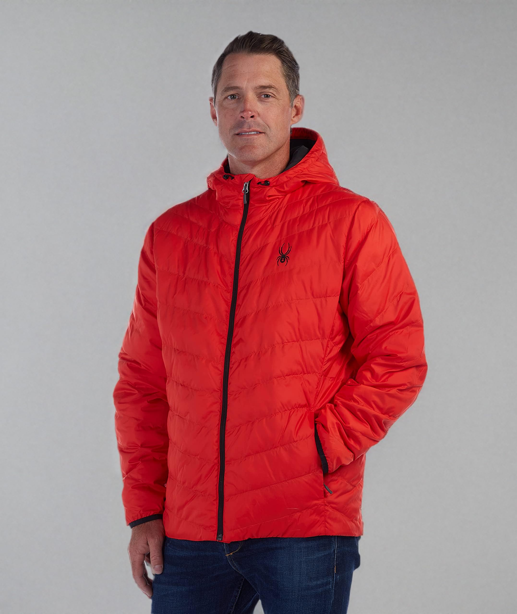 Spyder Men's Peak Hoodie Insulator Jacket - Lightweight Winter Jacket for Skiing, Hiking & Outdoor Activities