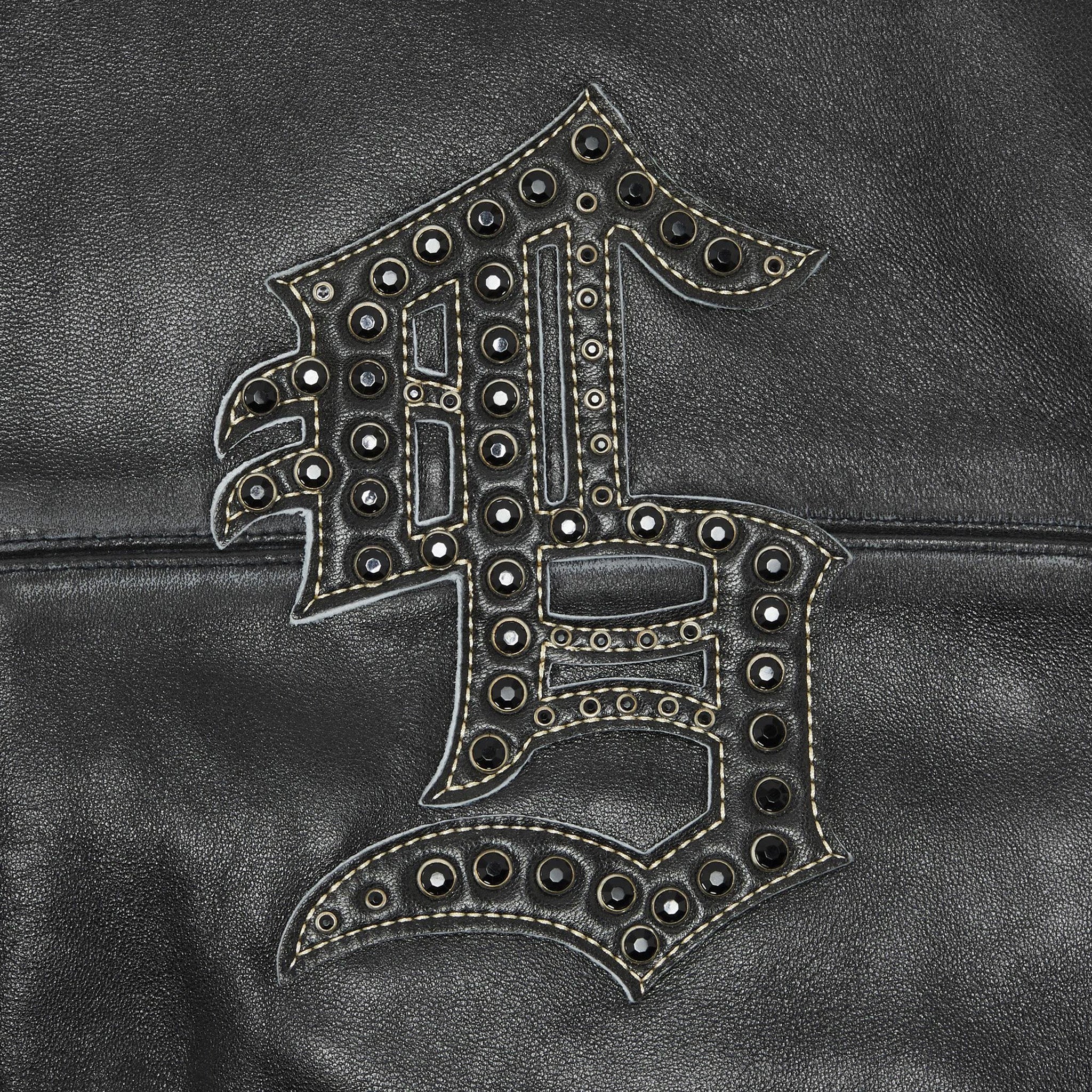Supreme Black Leather Jacket with Gem Studs - Stylish Biker Jacket for Men & Women | Perfect for Motorcycle Riding, Night Out & Fashion Statement