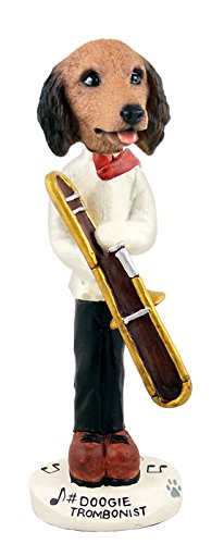Longhaired Red Dachshund Trombonist Doogie Collectible Figurine - Unique Dog Lover Gift for Home Decor, Office Display & Music Enthusiast Collection