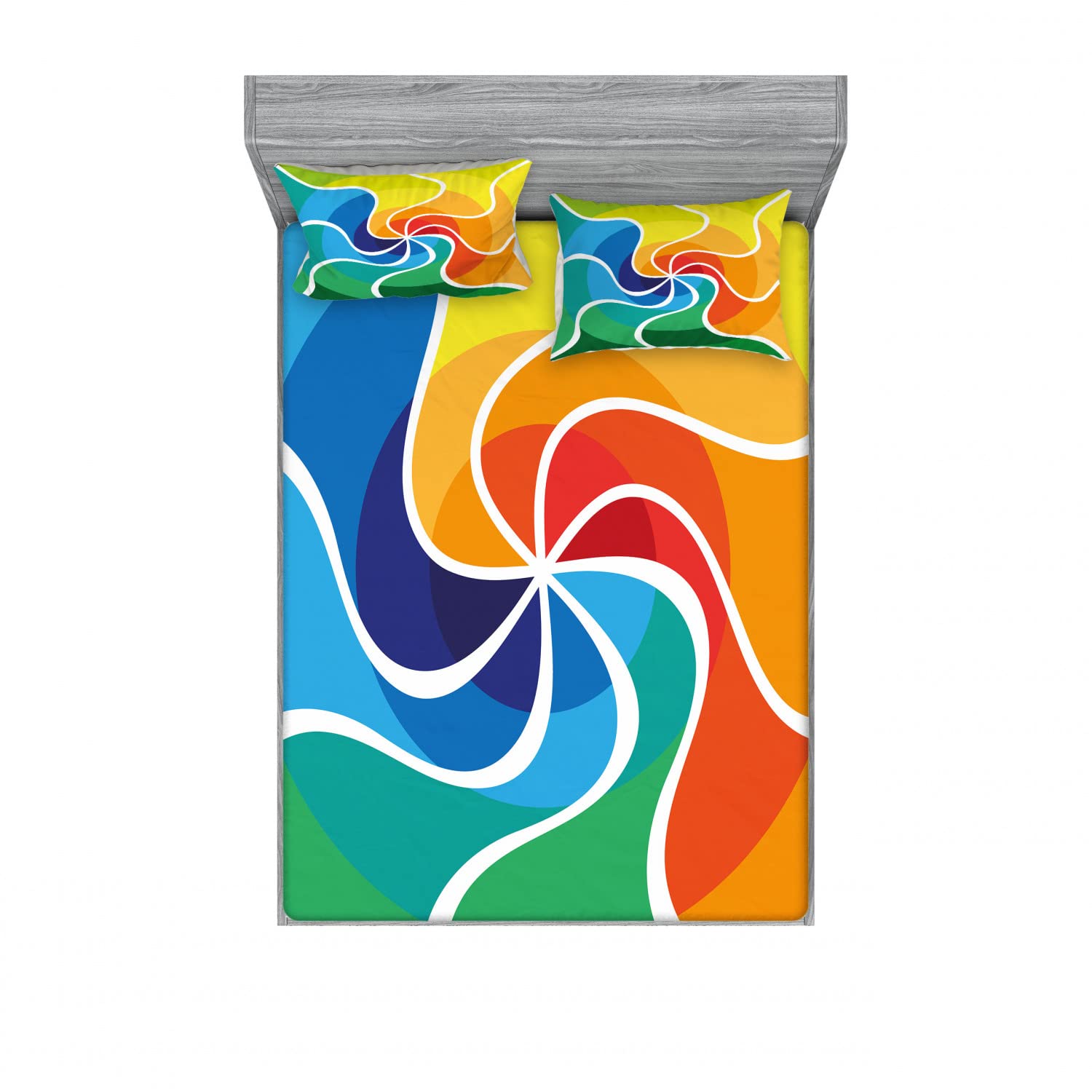 Ambesonne Psychedelic 2-Pack Queen Size Fitted Sheet & Pillow Sham Set - Rainbow Spiral Design, 4-Piece Bedding Decor (2 Fitted Sheets + 4 Pillow Covers) - Vibrant Multicolor Bohemian Style for Bedroom, Dorm, Guest Room & Airbnb Decor