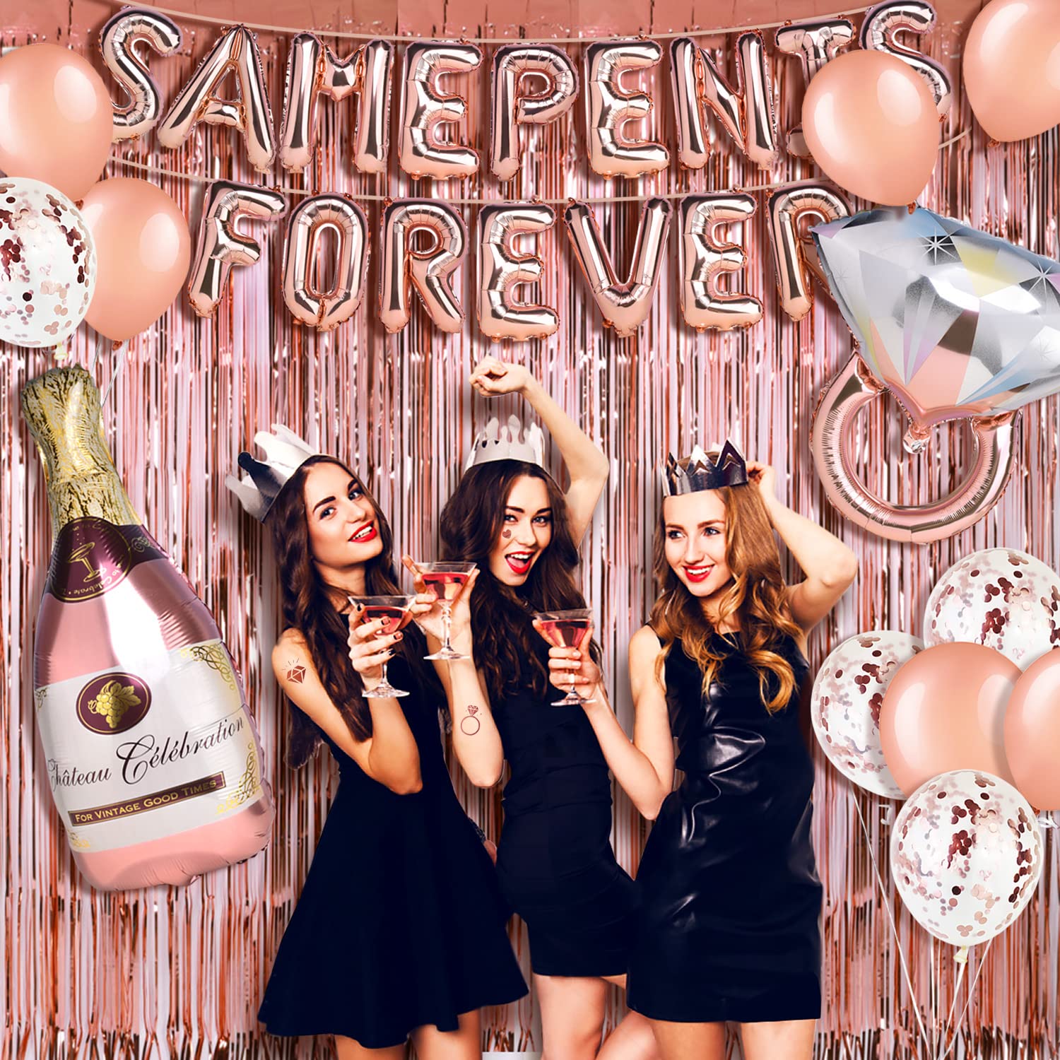 Rose Gold Bachelorette Party Decorations Kit - Bride to Be Balloons, Banner, Engagement Ring & Crown Balloons for Bridal Shower - Perfect for Wedding Showers, Engagement Parties & Girls' Night Celebrations