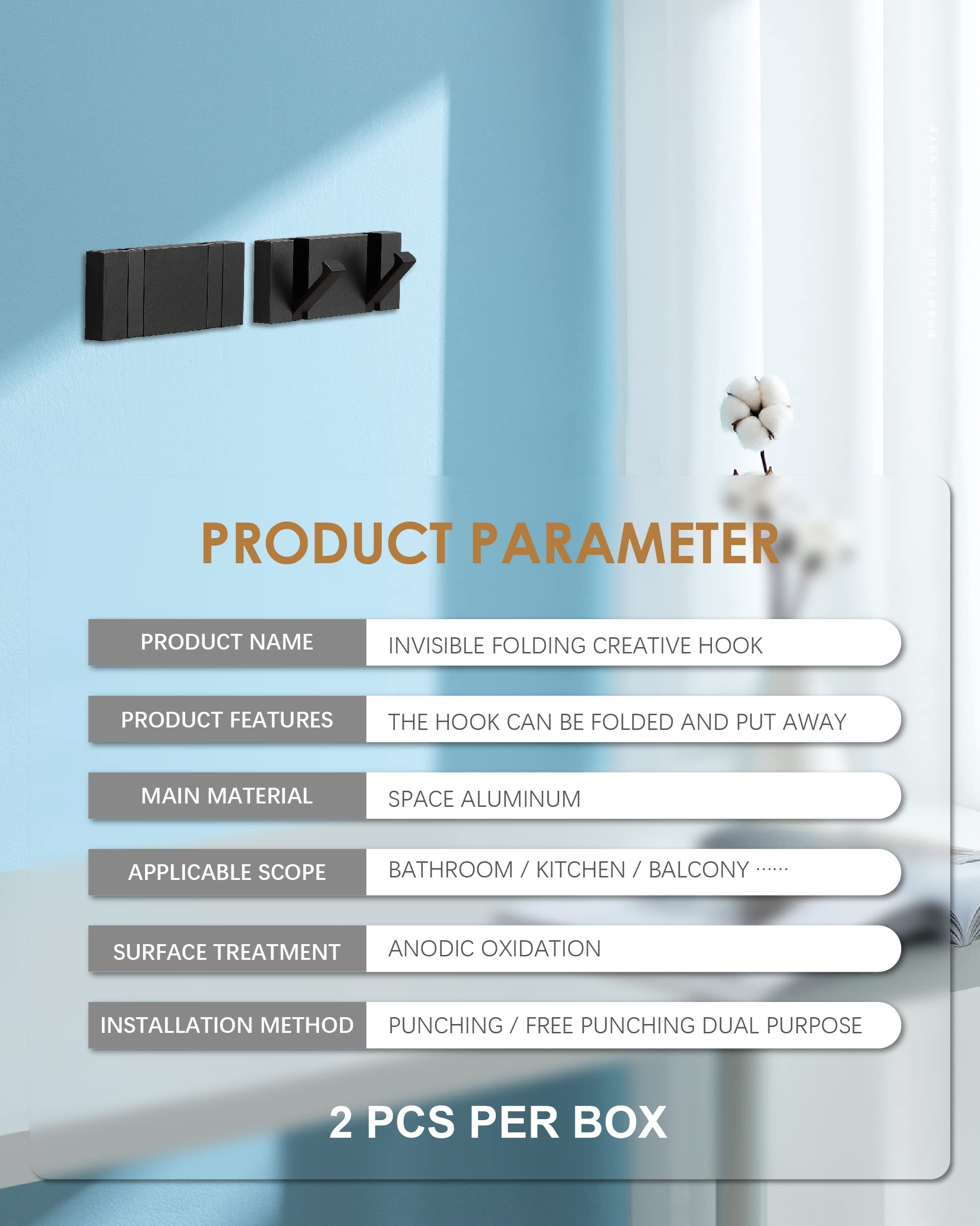 2 Pack Waterproof Black Towel Hooks - Foldable Bathroom Wall Hooks for Towels, Robes & Coats - Rustproof Modern Door Hooks for Kitchen, Bedroom & Bathroom Organization - Perfect for Small Spaces & Closet Storage