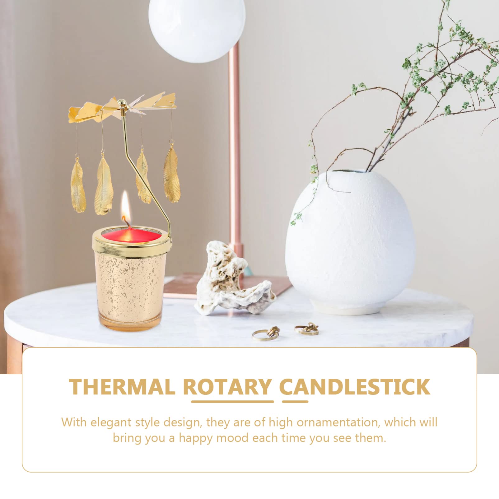 Beaupretty Spinning Candle Holder - Decorative Rotary Tealight Holder with Feather Design, Glass Carousel Candlestick for Christmas & Holiday Decor - Perfect for Table Centerpieces, Wedding Decorations, and Cozy Home Ambiance