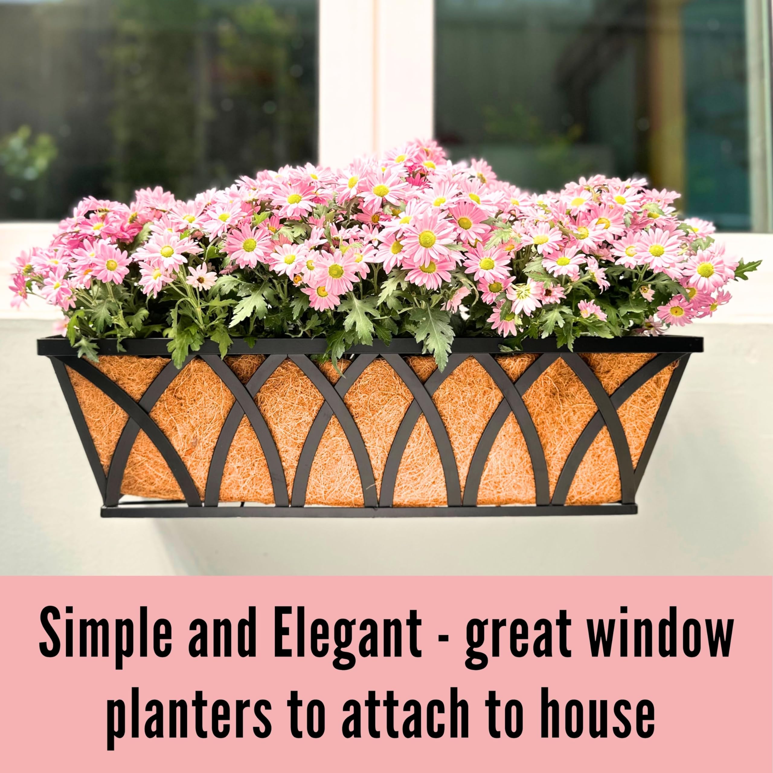 LaLaGreen Wall Planter (4 Pack, 30 Inch) - Large Outdoor Railing Planter Box with Coco Liner, Metal Balcony Flower Basket for Deck, Fence, Window & Porch | Perfect for Houseplants, Herbs & Flowers - Ideal for Balcony Decor, Garden Landscaping & Home Improvement Projects