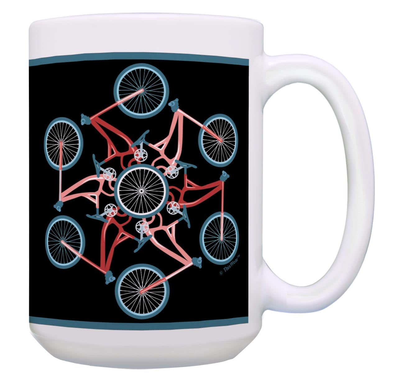 15oz Cool Kaleidoscope Bike Coffee Mug - Ceramic MTB Mug with Handle for Bicycle Lovers - Perfect Cycling Gift for Riders, Commuters & Outdoor Enthusiasts