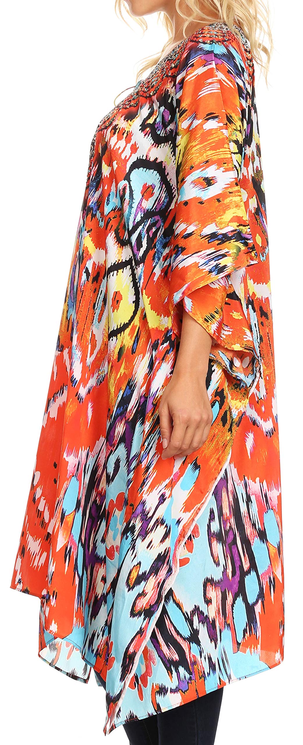 Sakkas Jenni Women's Boho Caftan Dress - Flowy Mid-Length Kaftan with Rhinestone Details | Perfect for Beach Cover Up, Summer Vacation & Boho Fashion Outfits