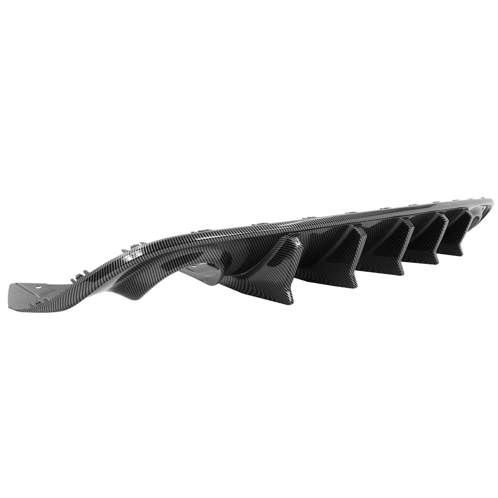 IKON MOTORSPORTS V2 Style Rear Bumper Diffuser - Carbon Fiber Print PP Lip Shark Fins for 2015-2023 Dodge Charger | Aggressive Styling Upgrade for Street Racing & Car Shows