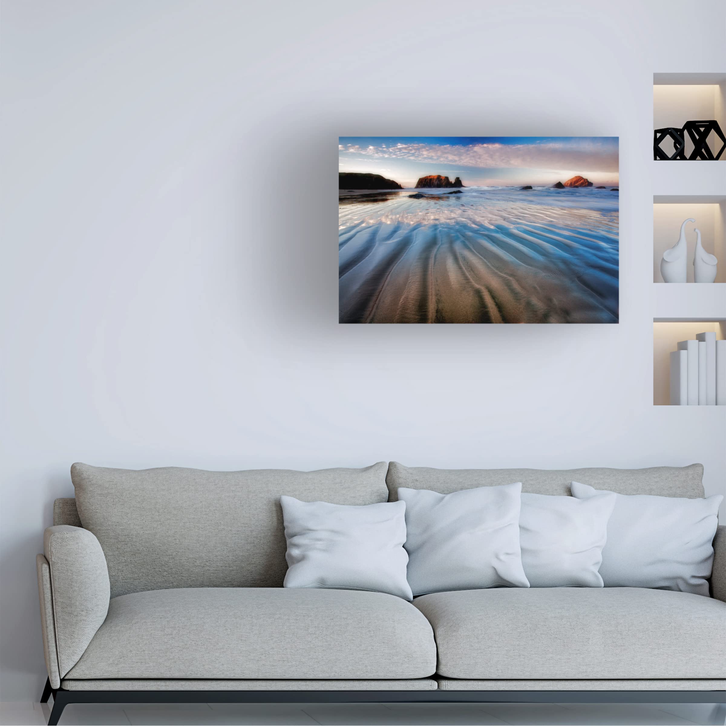 Trademark Fine Art 'Beach 1' Canvas Wall Art Print by Dennis Frates - Coastal Beach Sunset Painting for Living Room, Bedroom & Office Decor