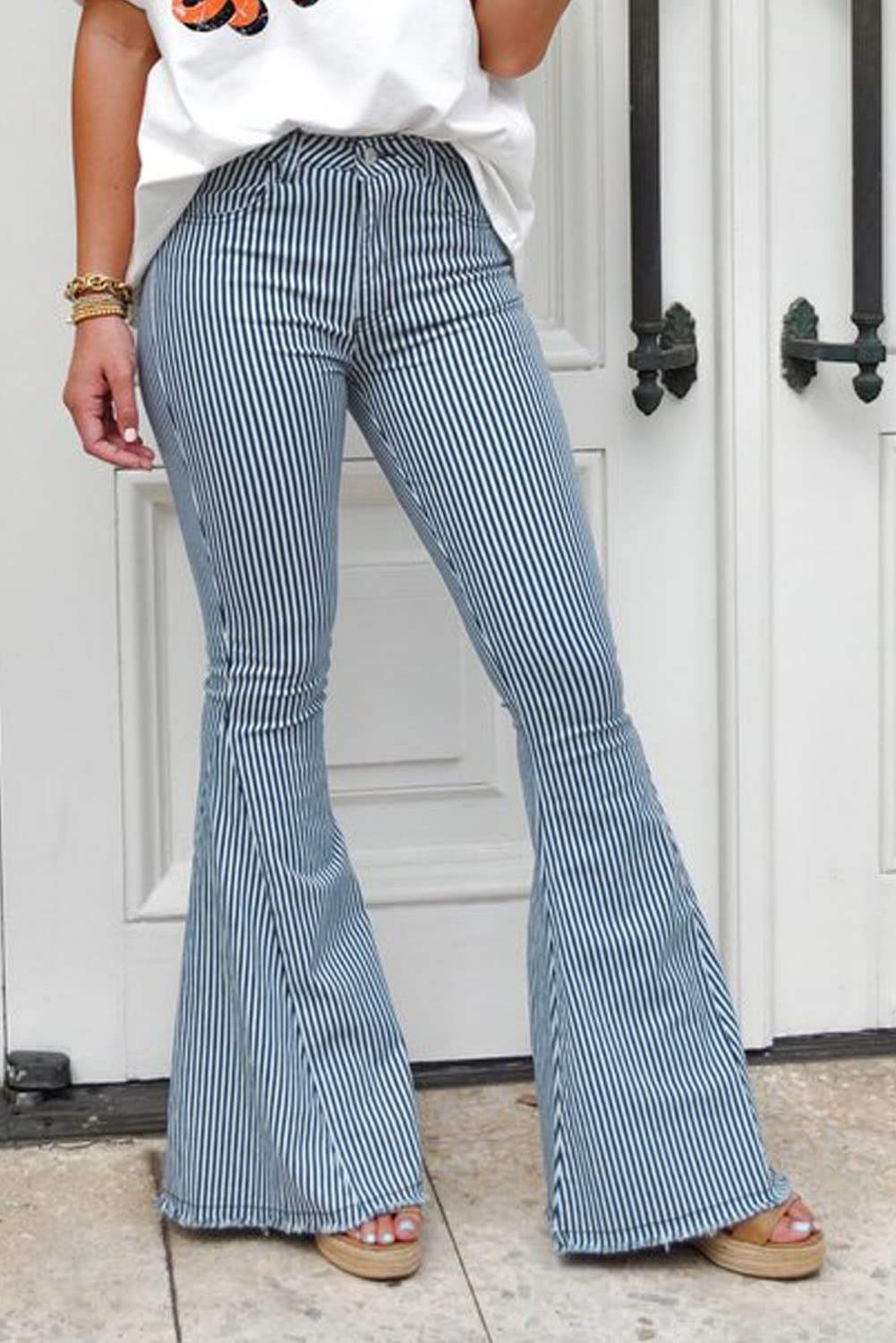 SELINK High Waisted Flare Jeans for Women - Casual Striped Bell Bottoms for Daily Wear