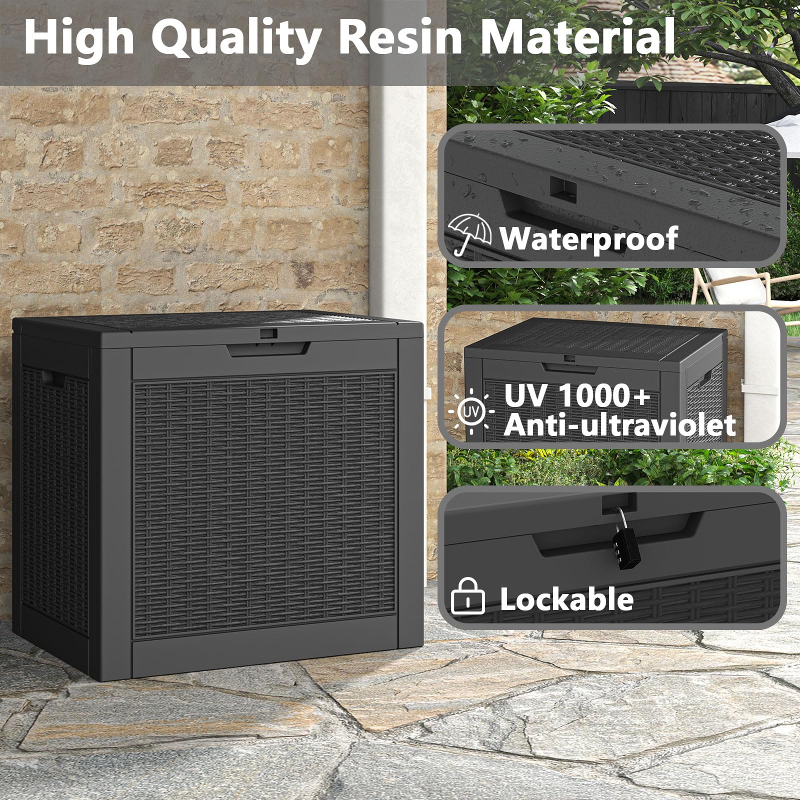 34 Gallon Waterproof Outdoor Storage Box with Lockable Lid - Deck Box for Backyard, Garden Tools, Patio Cushions & Pool Accessories | Indoor & Outdoor Use for Package Delivery, Organizing & Weatherproof Storage