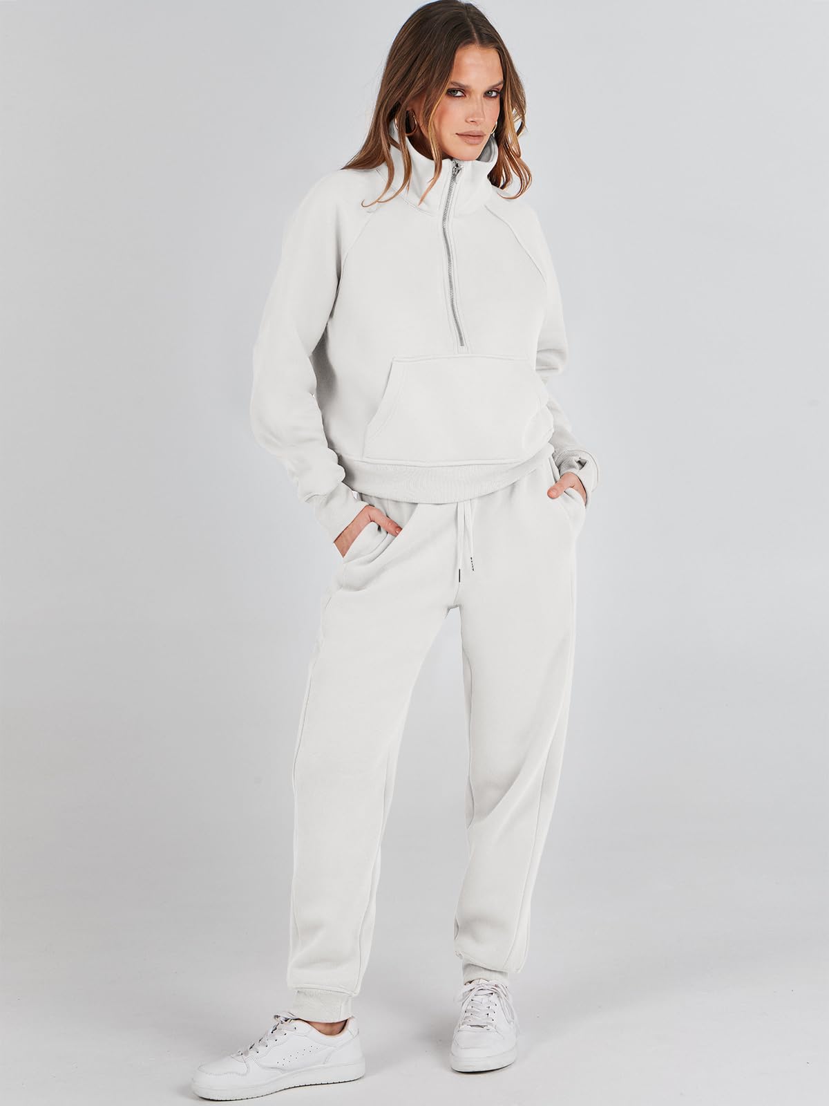 ANRABESS Women's 2 Piece Outfits Long Sleeve Half Zip Sweatshirt & Jogger Pants Lounge Set with Pockets | Fall 2023 Casual Wear for Home, Gym & Street Style