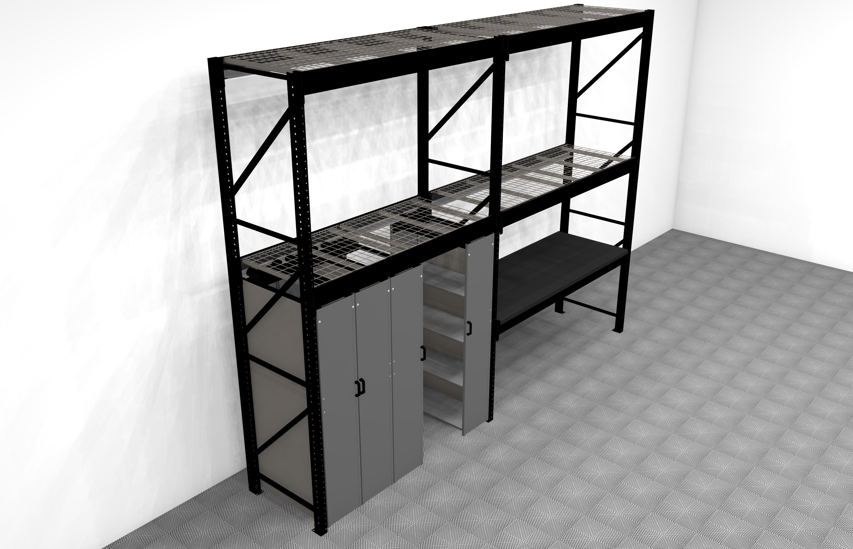 Levrack Workstation Plus with Overhead Storage - Heavy Duty Garage Shelving System for Tools & Equipment - Perfect for Home Garage, Workshop & Industrial Organization