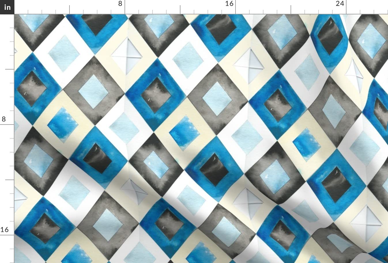 Blue Diamond Gray Black Watercolor Geometric Print Minky Fabric Fat Quarter - Soft Plush Material for Sewing Baby Blankets, Quilt Backing & DIY Plush Toys - Perfect for Nursery Decor & Craft Projects
