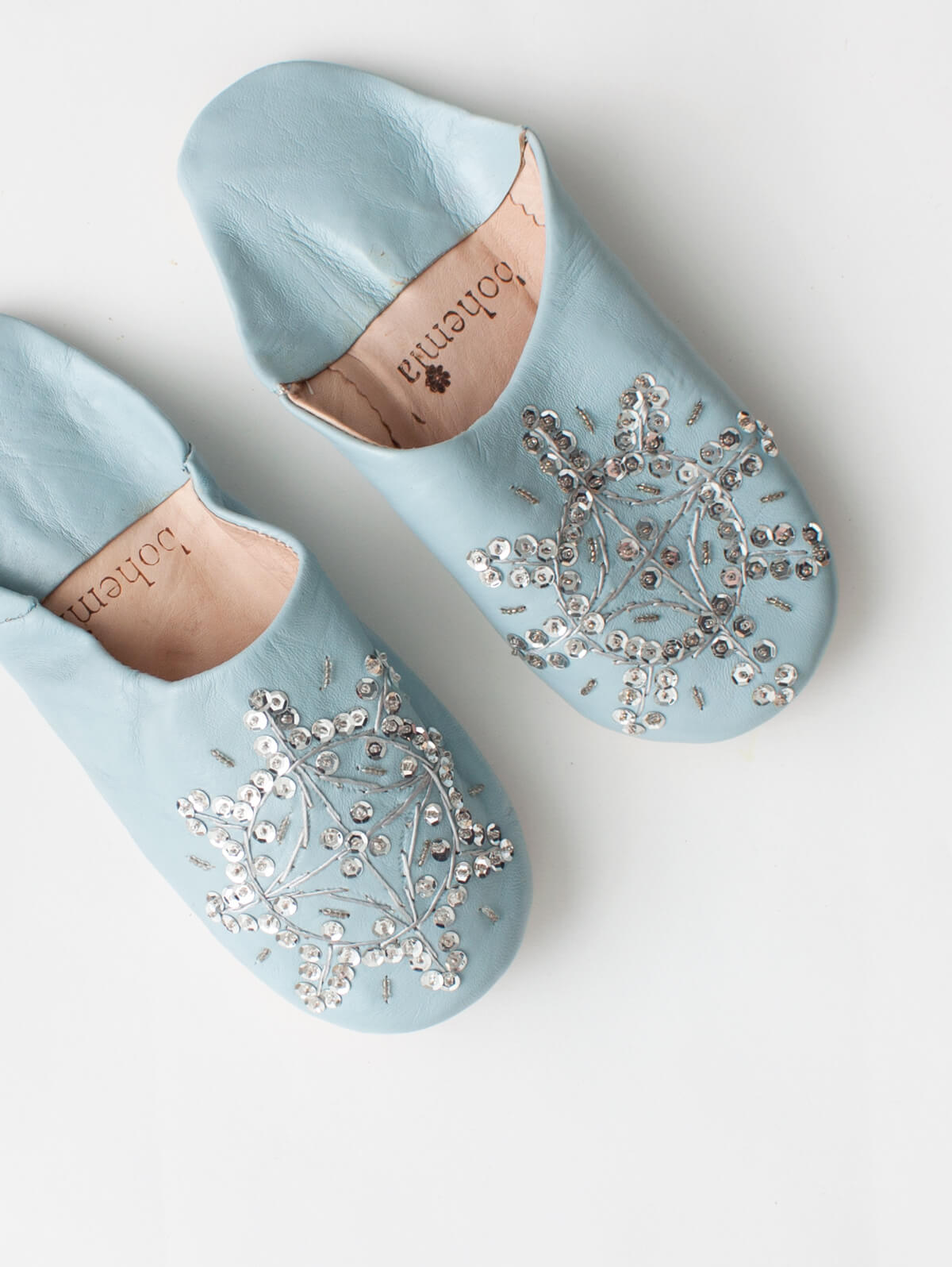 Moroccan Babouche Sequin Slippers - Pearl Grey | Women's Embroidered House Shoes for Home, Lounge & Gift
