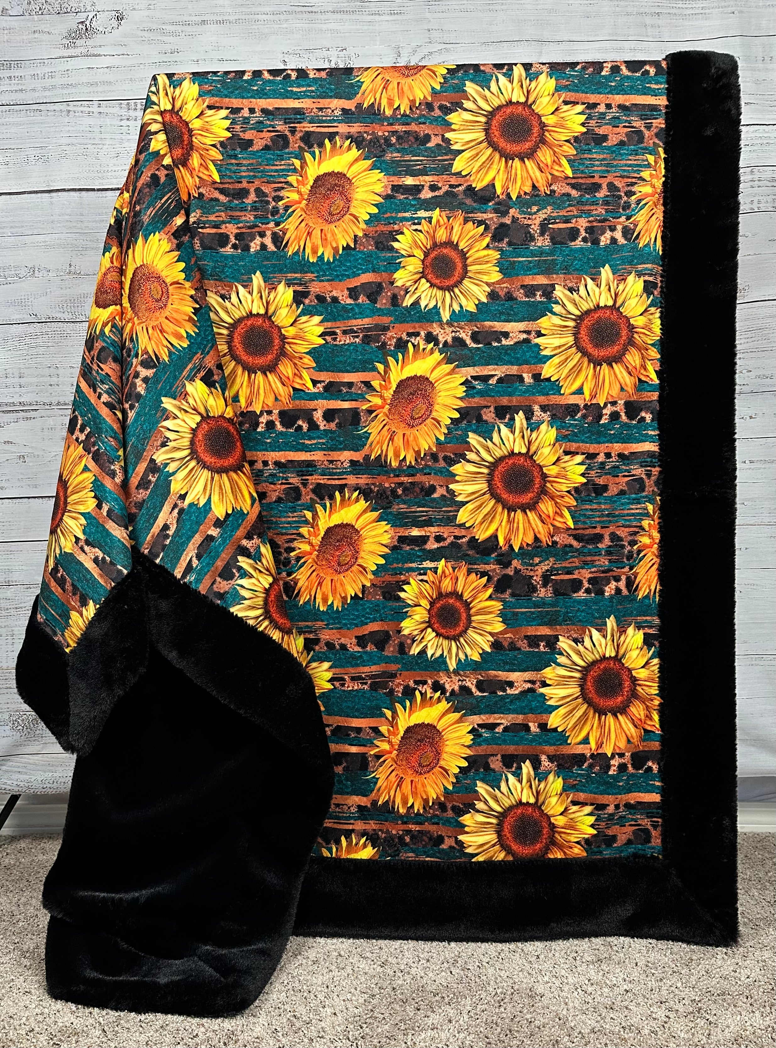 Soft Sunflower Leopard Print Western Style Black Baby Seal Minky Blanket 56x80 Inches - Cozy Large Luxe Blanket for Nursery, Bedroom & Couch