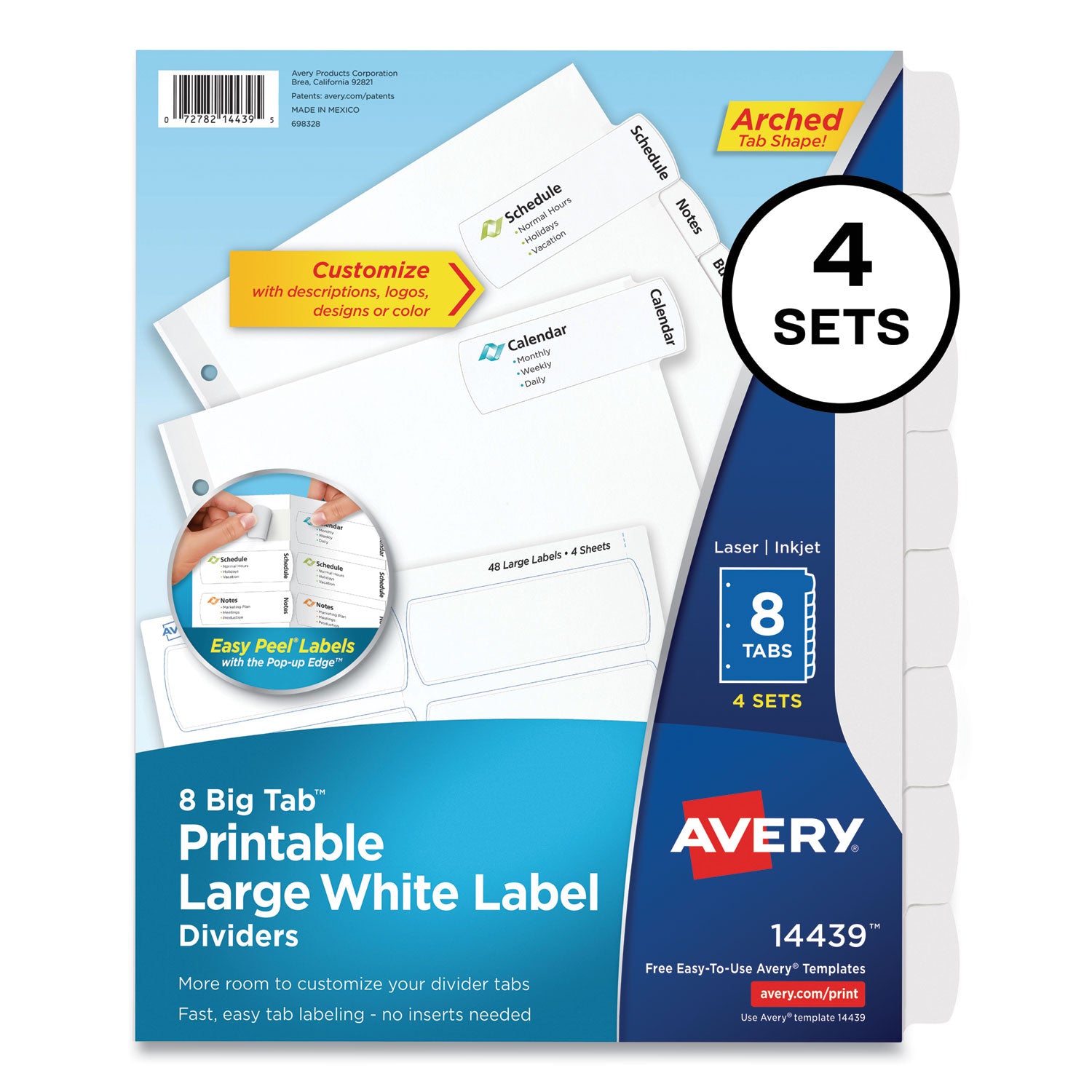 Avery® Big Tab Printable Large White Label Tab Dividers - 8 Tabs, 11 x 8.5 Inches, White, 4 Sets - Perfect for Office Organization, Filing Systems & School Binders