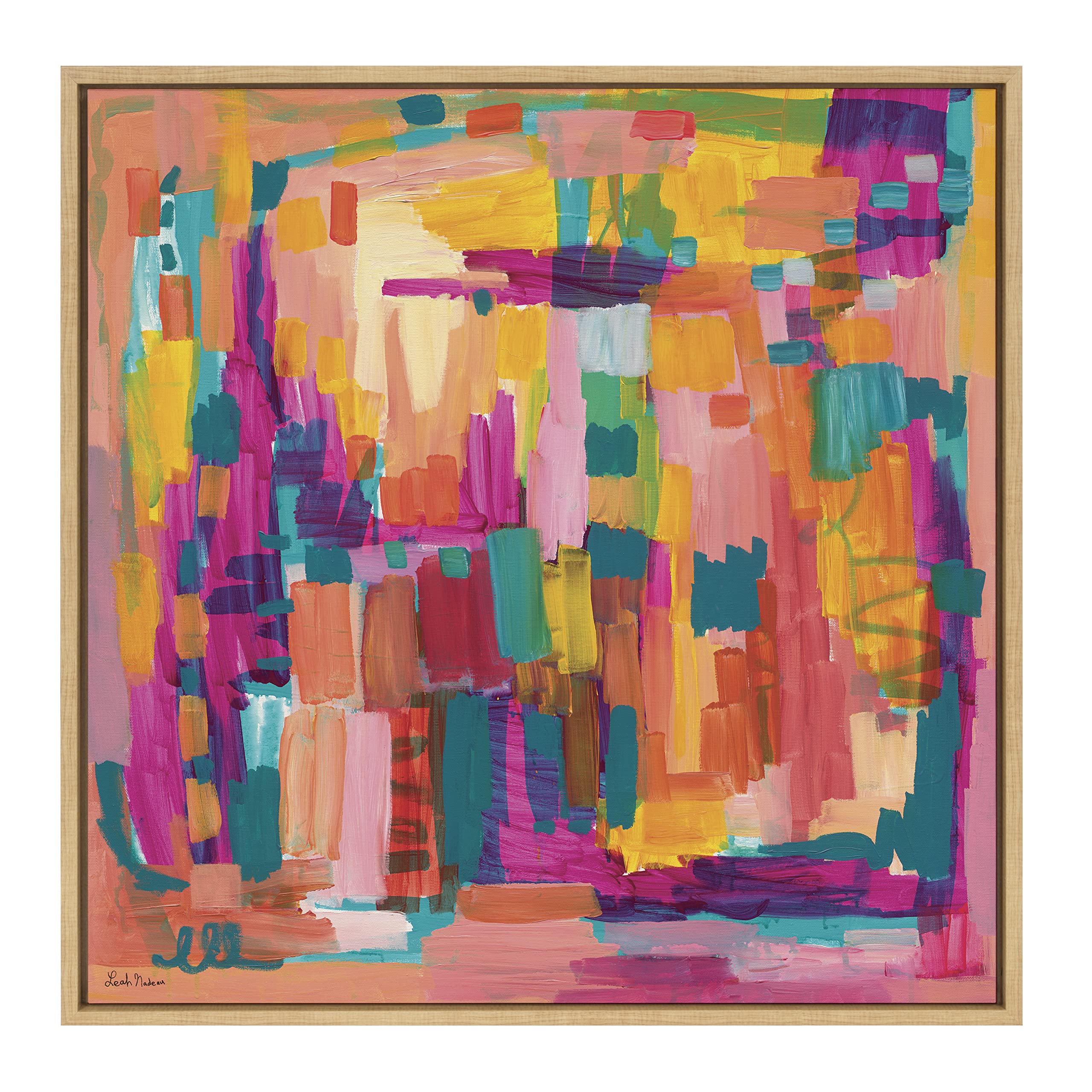 Kate & Laurel Sylvie 'I Feel Pretty' Framed Canvas Wall Art by Leah Nadeau - 30x30 Inch Rainbow Abstract Painting, Natural Wood Frame, Modern Home Decor for Living Room, Bedroom & Office