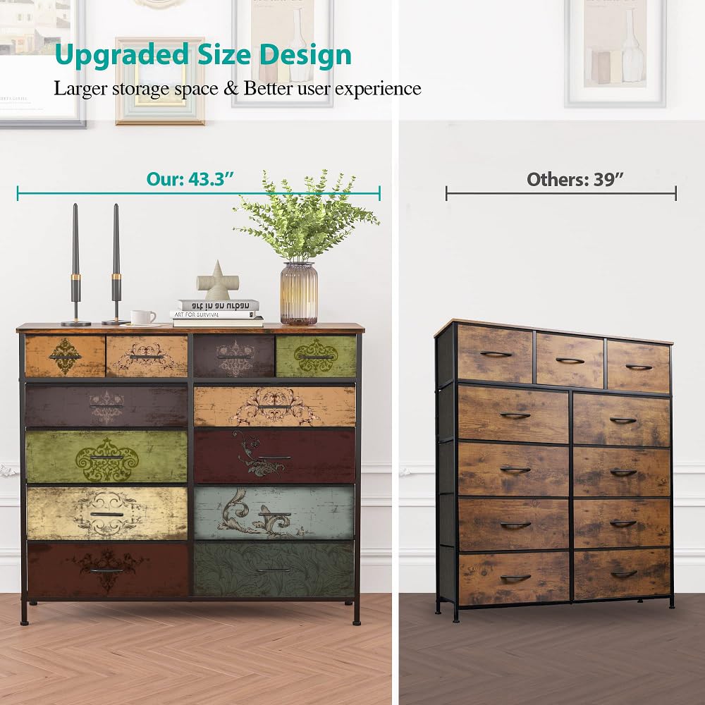 12-Drawer Tall Fabric Dresser for Bedroom - Modern Storage Chest with Drawers for Closet, Nursery, Bedside, Living Room, Entryway & Hallway | Space-Saving Organizer for Clothes, Toys & Home Essentials (Pattern)